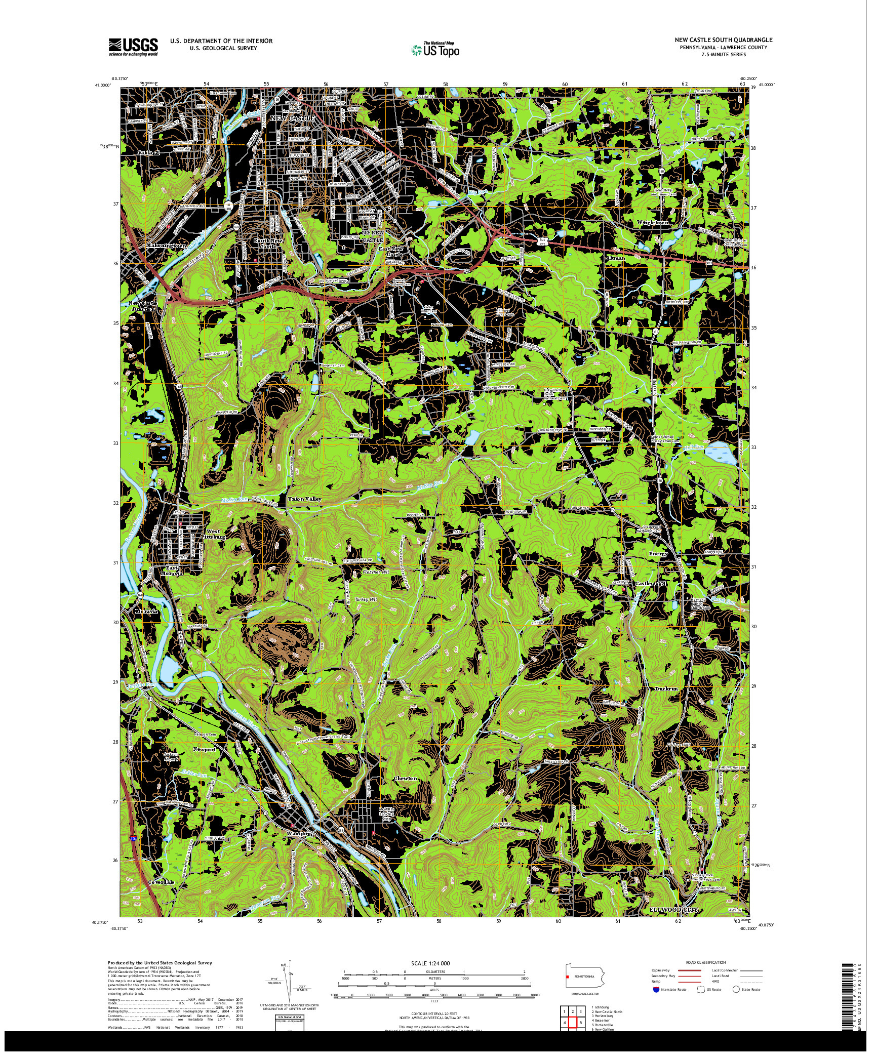 USGS US TOPO 7.5-MINUTE MAP FOR NEW CASTLE SOUTH, PA 2019