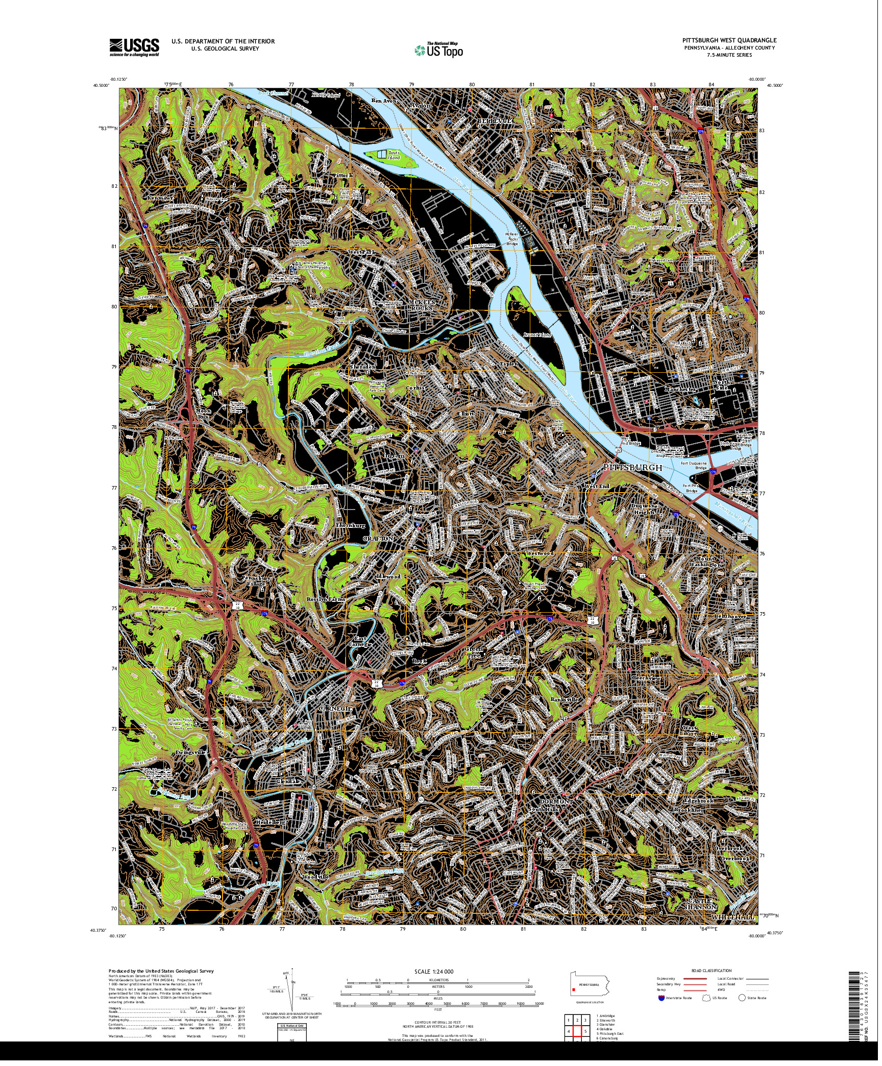 USGS US TOPO 7.5-MINUTE MAP FOR PITTSBURGH WEST, PA 2019