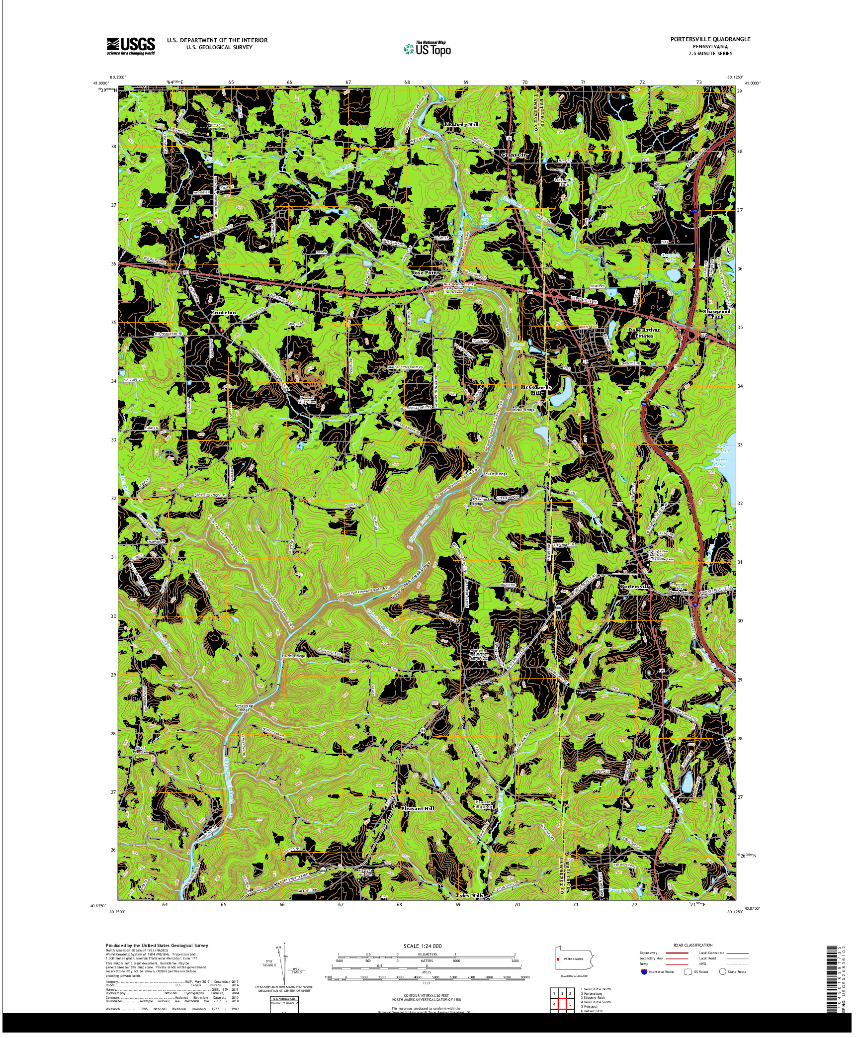 USGS US TOPO 7.5-MINUTE MAP FOR PORTERSVILLE, PA 2019