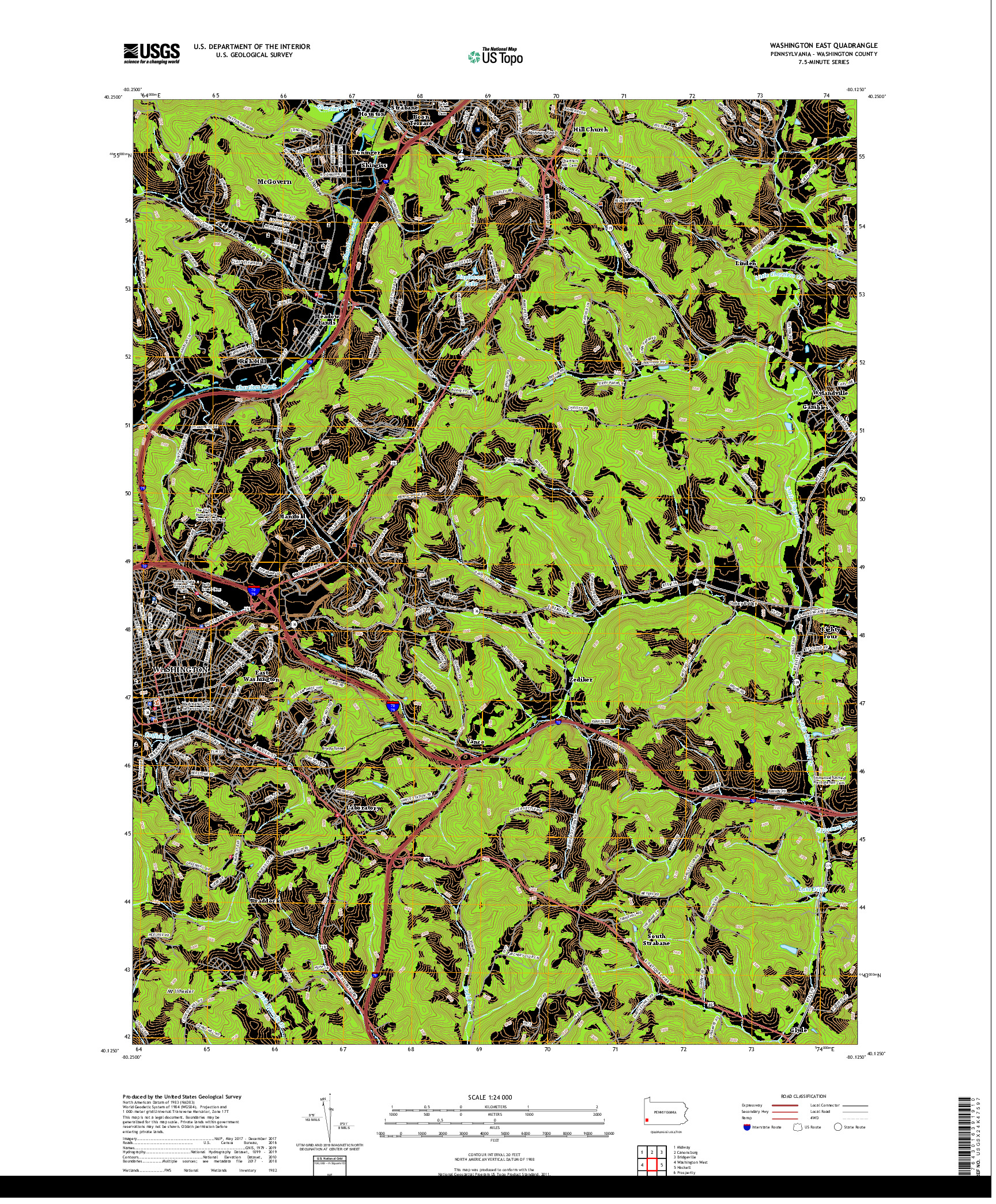 USGS US TOPO 7.5-MINUTE MAP FOR WASHINGTON EAST, PA 2019