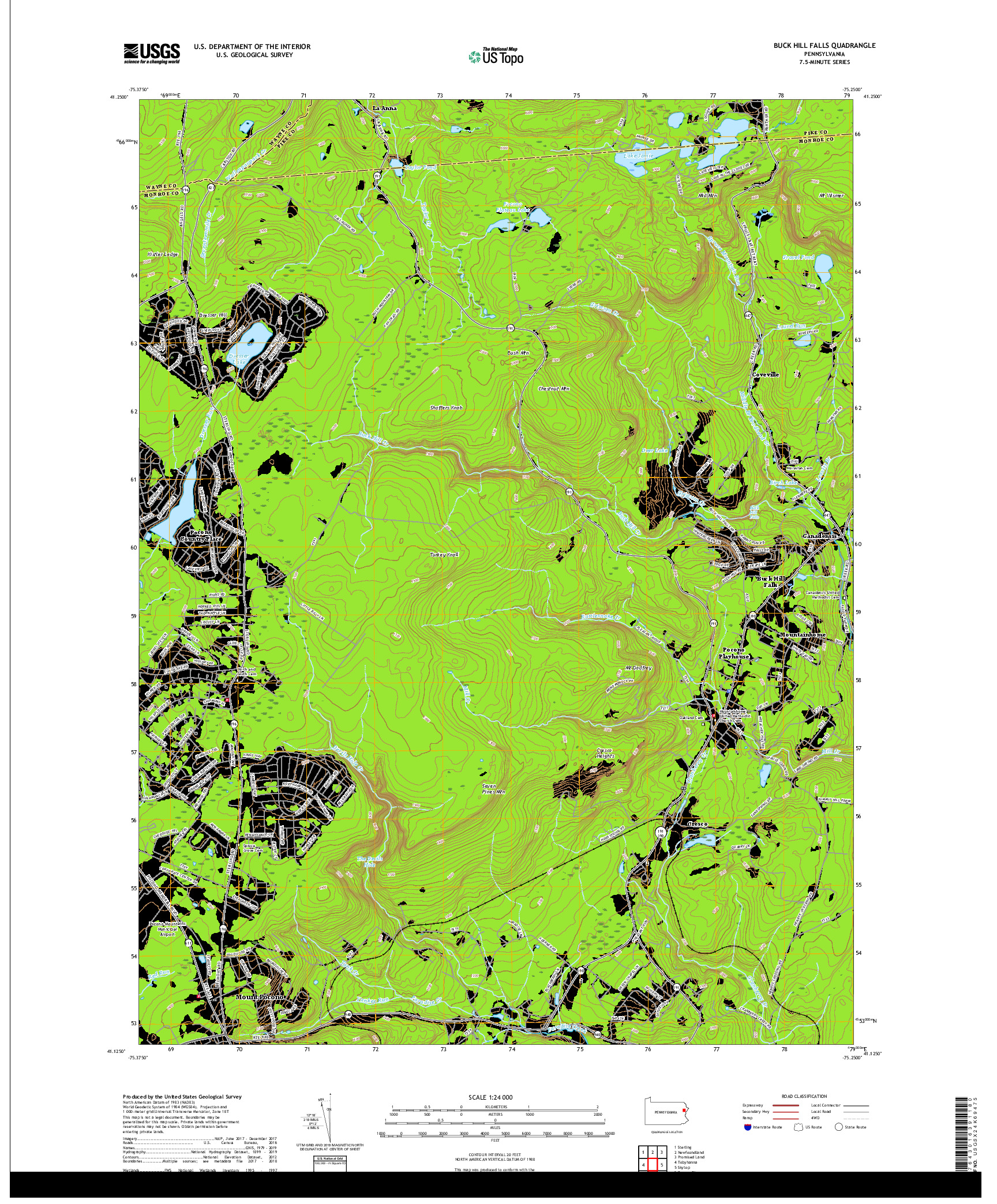 USGS US TOPO 7.5-MINUTE MAP FOR BUCK HILL FALLS, PA 2019
