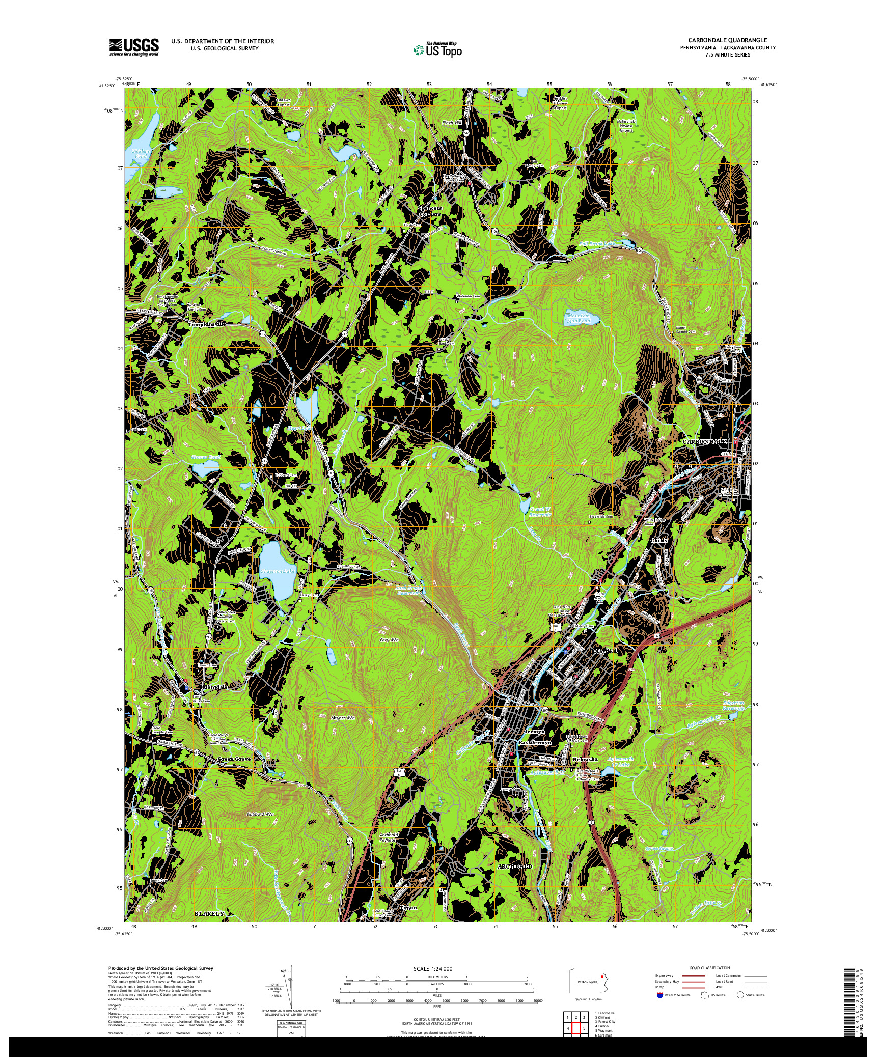 USGS US TOPO 7.5-MINUTE MAP FOR CARBONDALE, PA 2019
