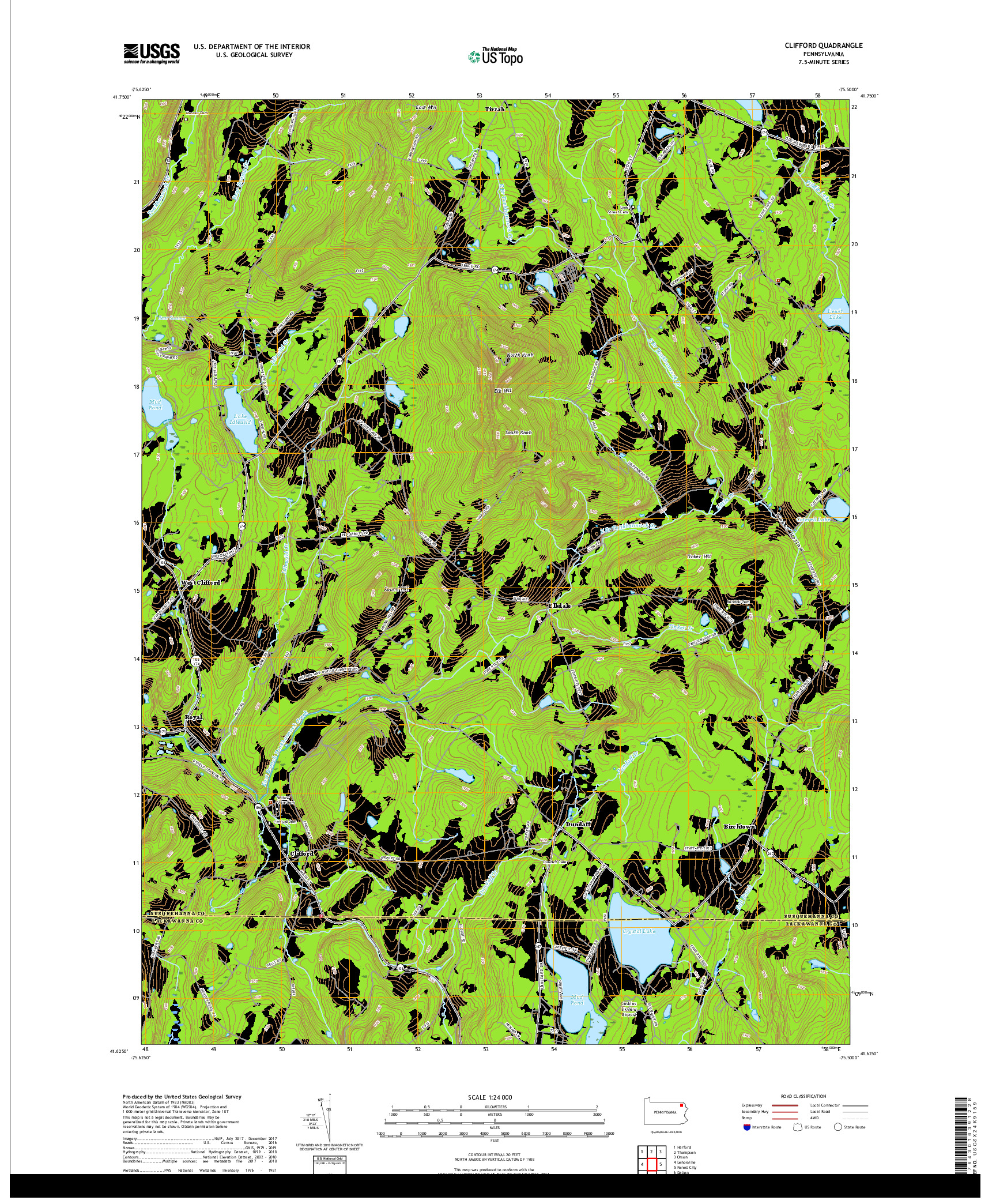 USGS US TOPO 7.5-MINUTE MAP FOR CLIFFORD, PA 2019