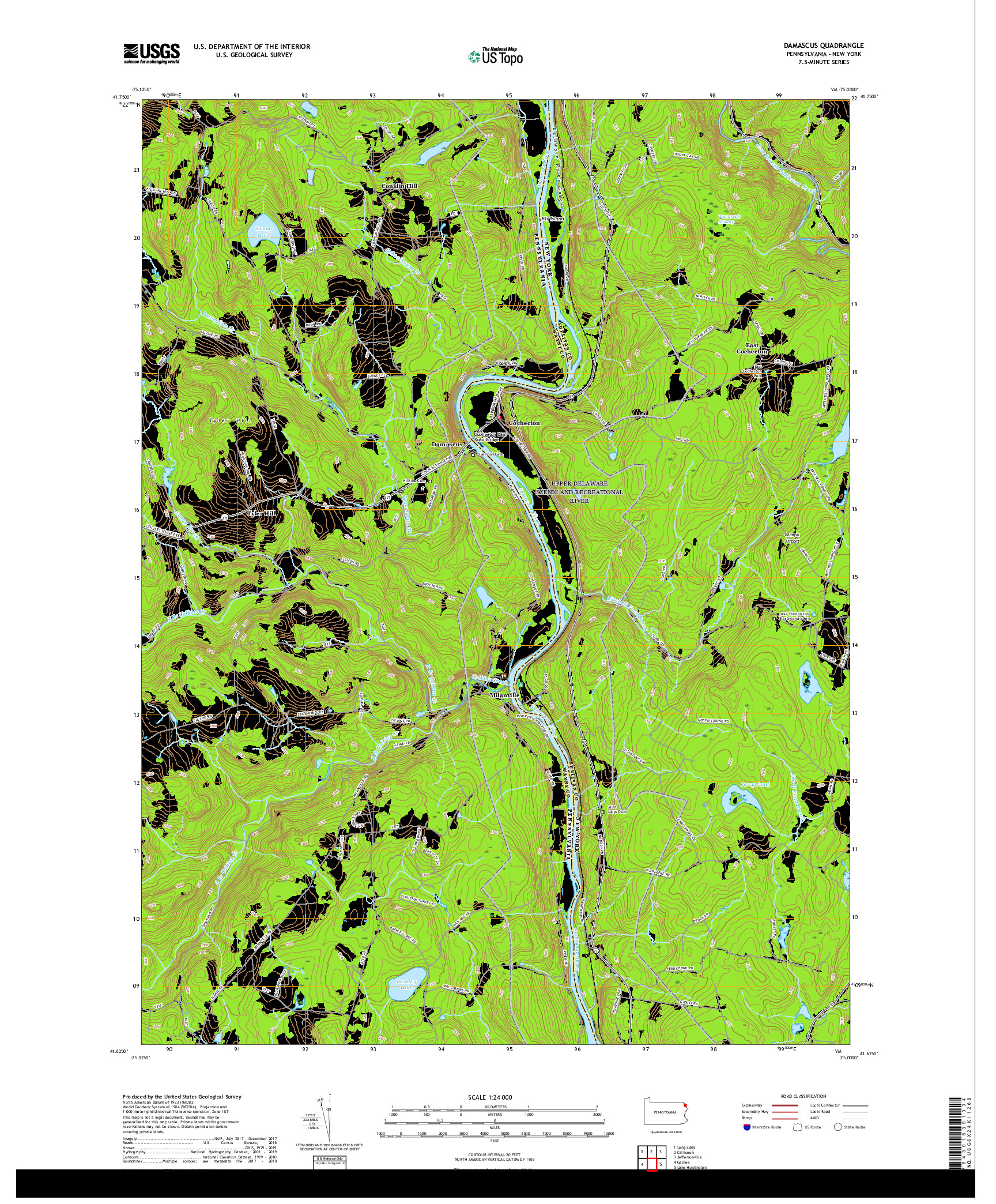 USGS US TOPO 7.5-MINUTE MAP FOR DAMASCUS, PA,NY 2019