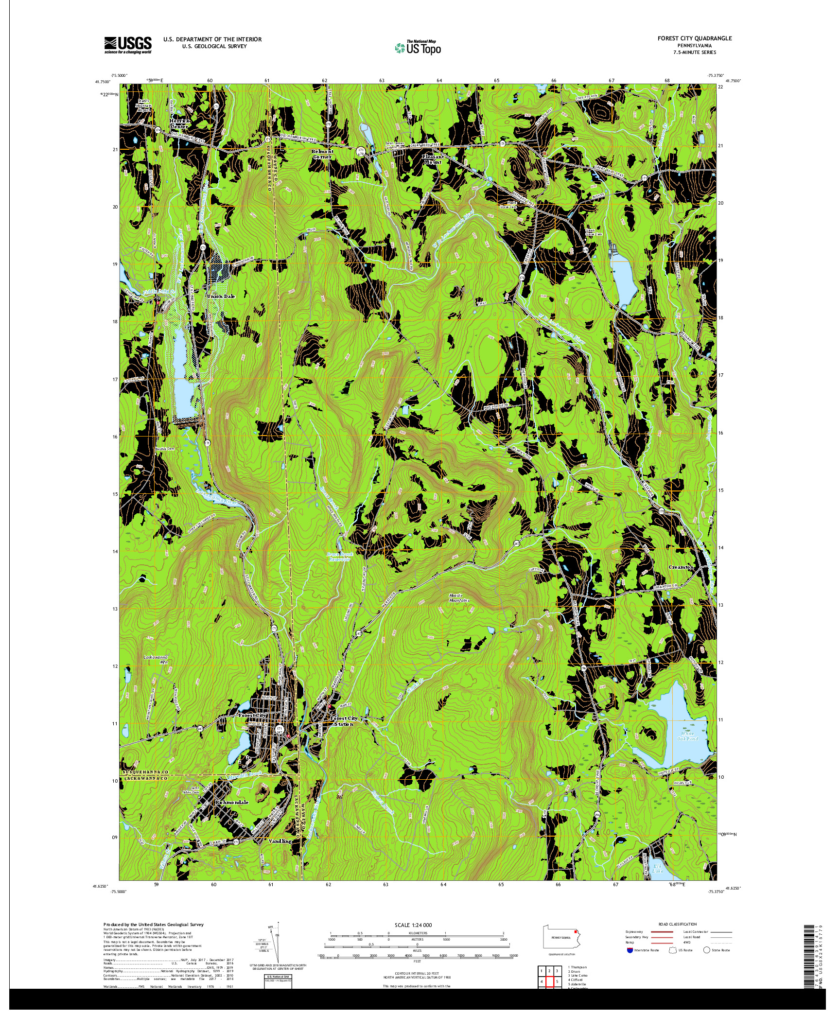 USGS US TOPO 7.5-MINUTE MAP FOR FOREST CITY, PA 2019