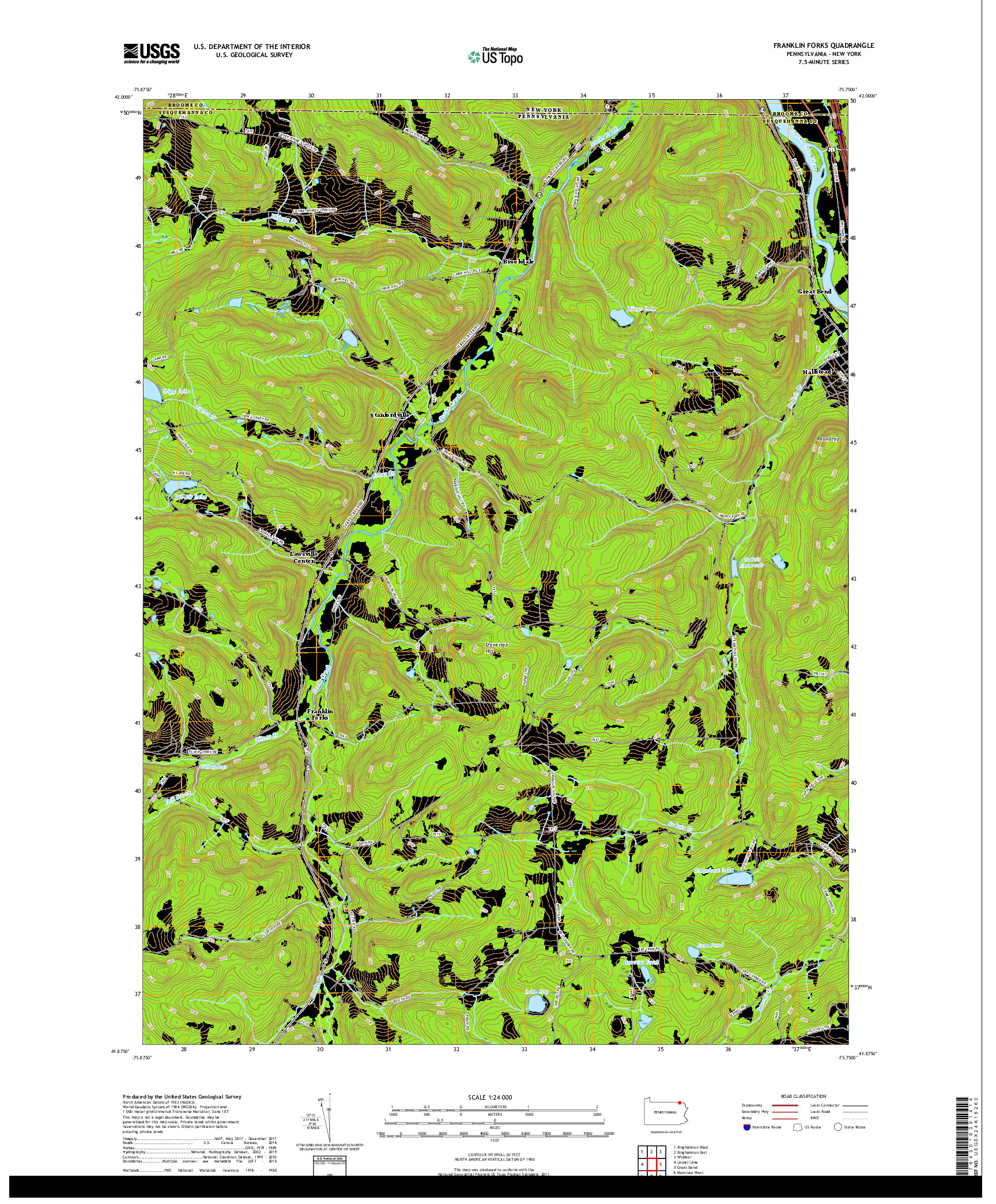 USGS US TOPO 7.5-MINUTE MAP FOR FRANKLIN FORKS, PA,NY 2019