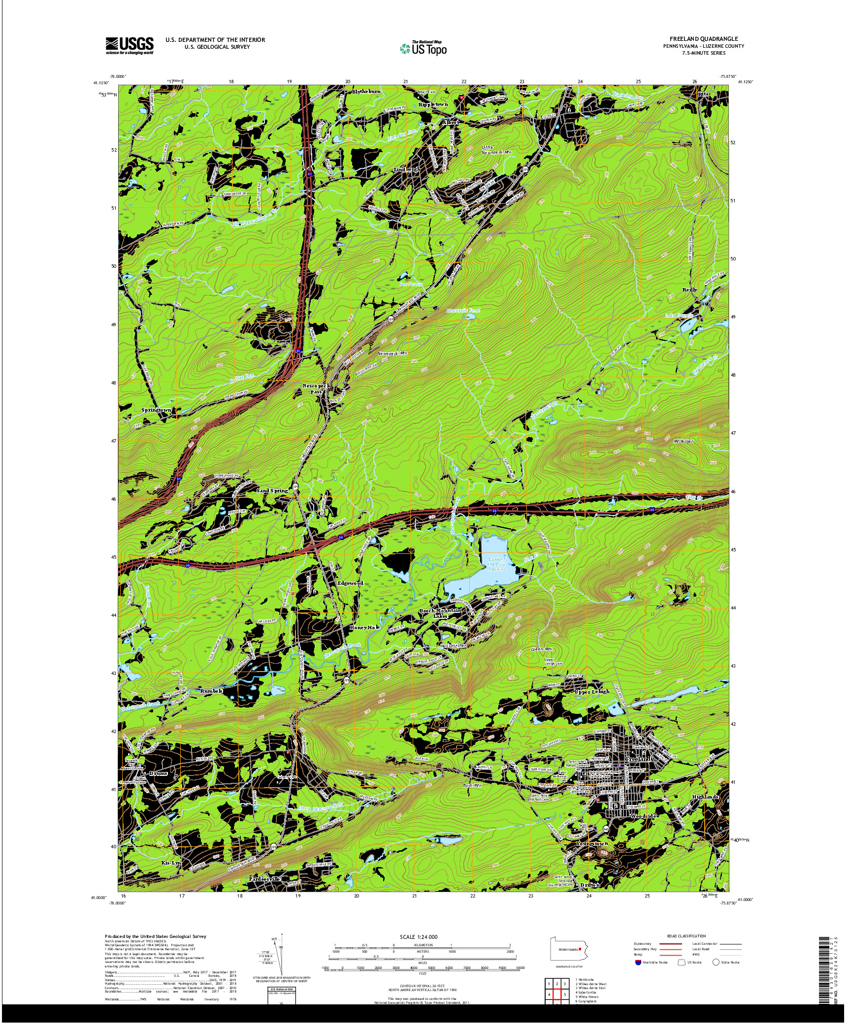 USGS US TOPO 7.5-MINUTE MAP FOR FREELAND, PA 2019
