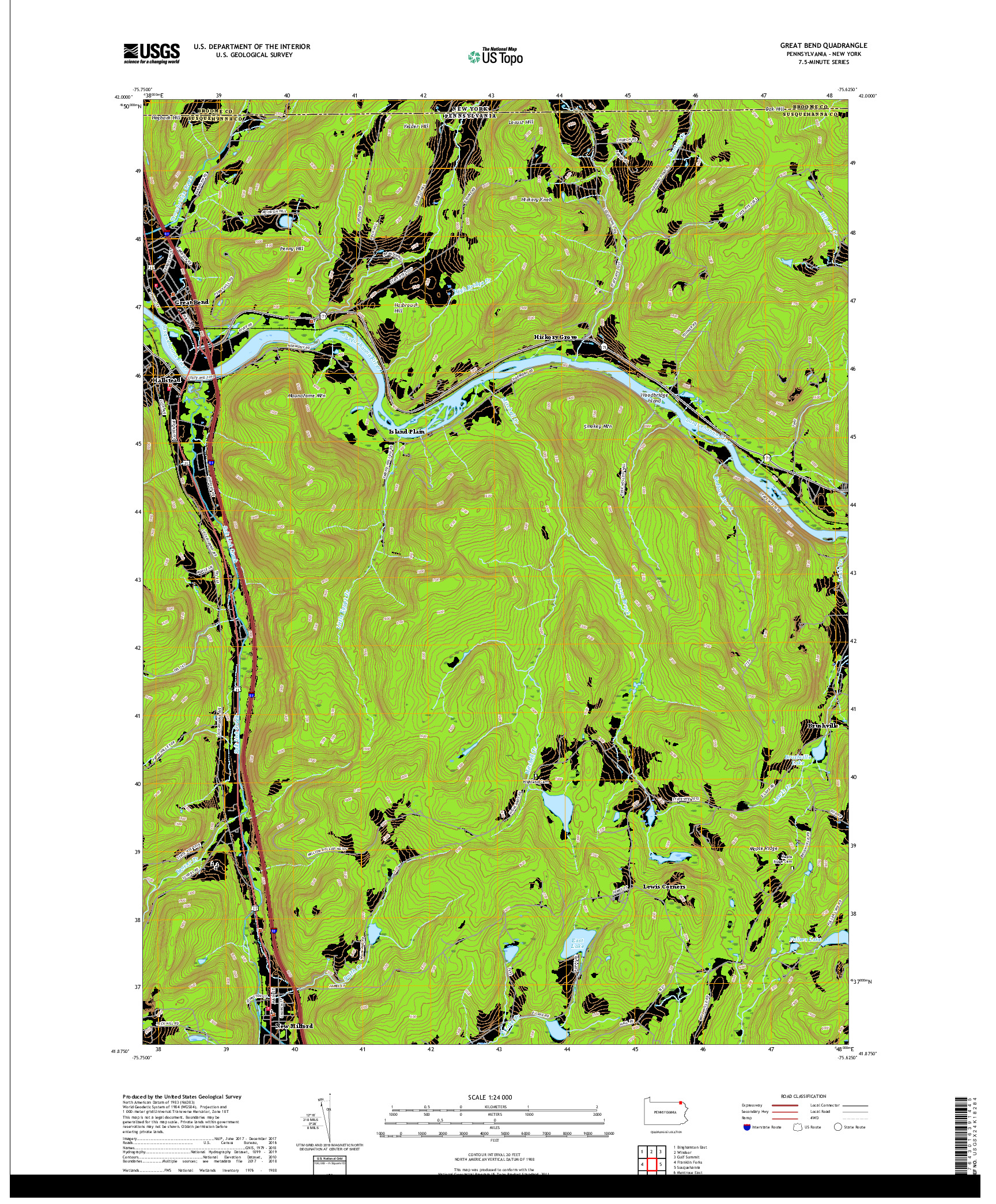 USGS US TOPO 7.5-MINUTE MAP FOR GREAT BEND, PA,NY 2019