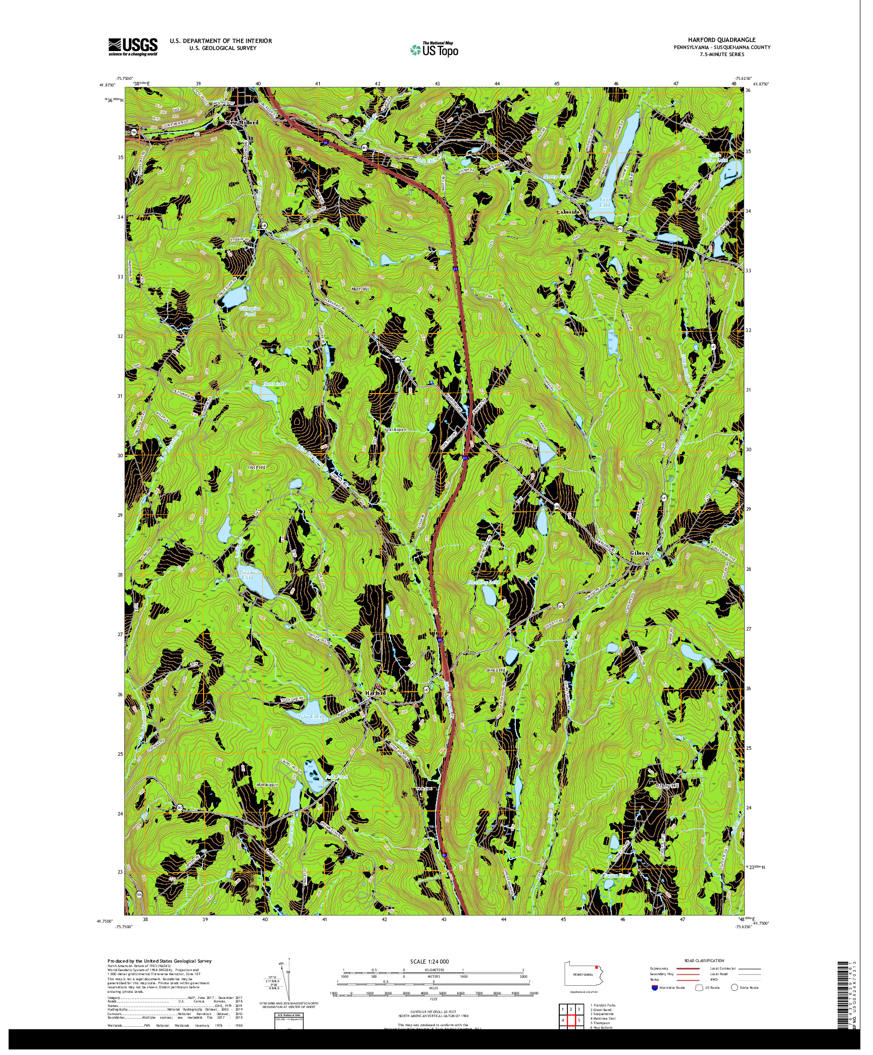 USGS US TOPO 7.5-MINUTE MAP FOR HARFORD, PA 2019