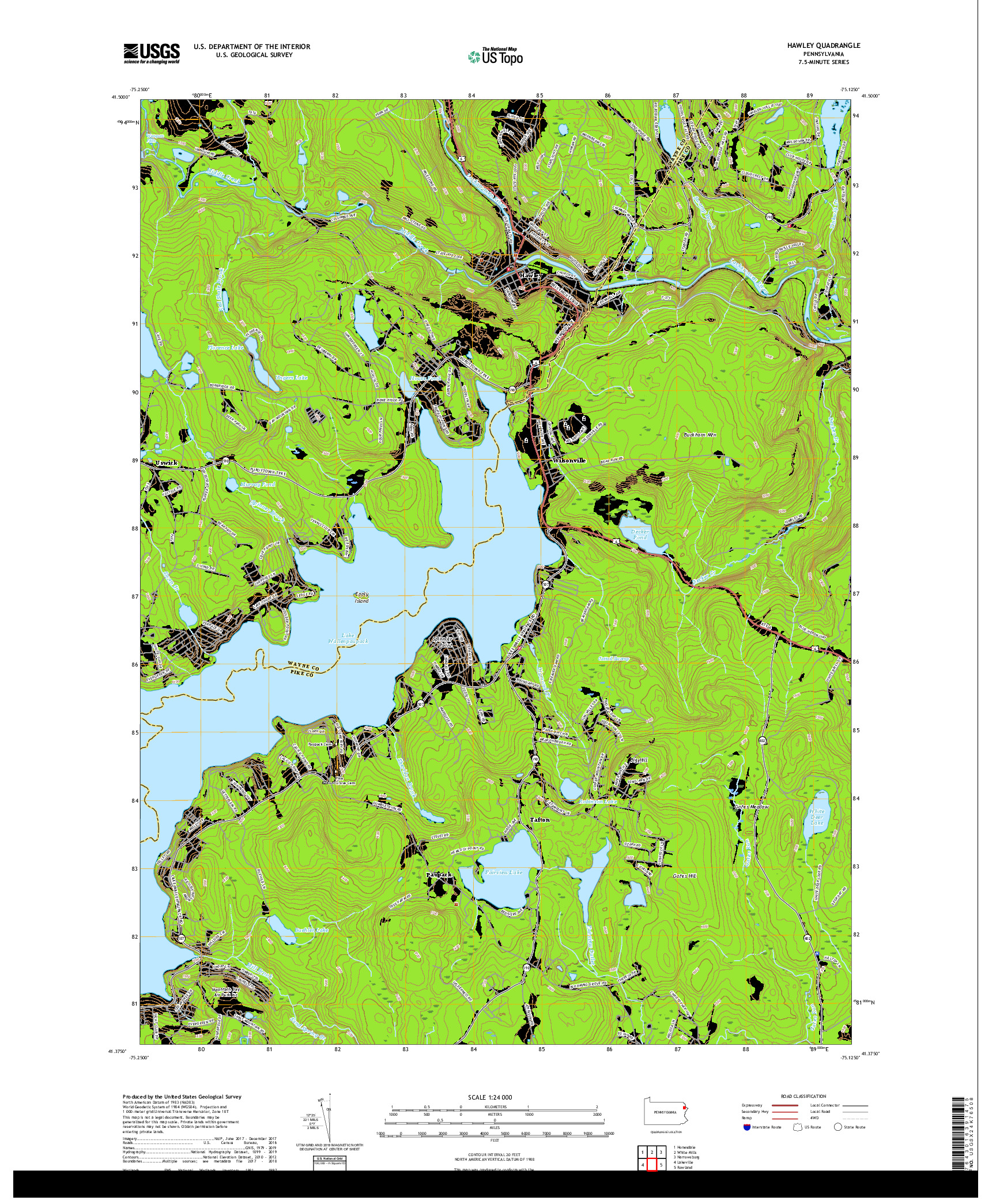 USGS US TOPO 7.5-MINUTE MAP FOR HAWLEY, PA 2019