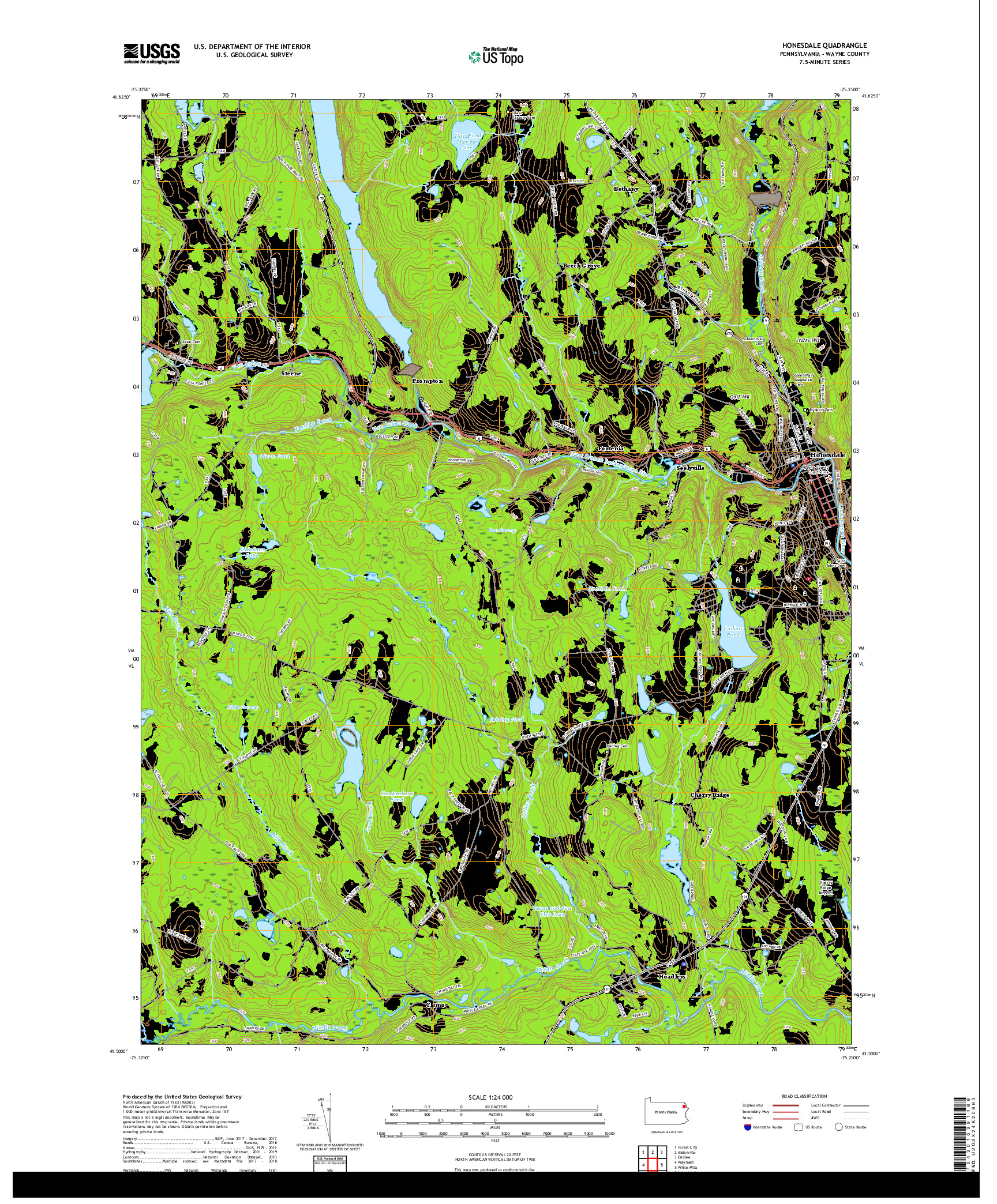 USGS US TOPO 7.5-MINUTE MAP FOR HONESDALE, PA 2019