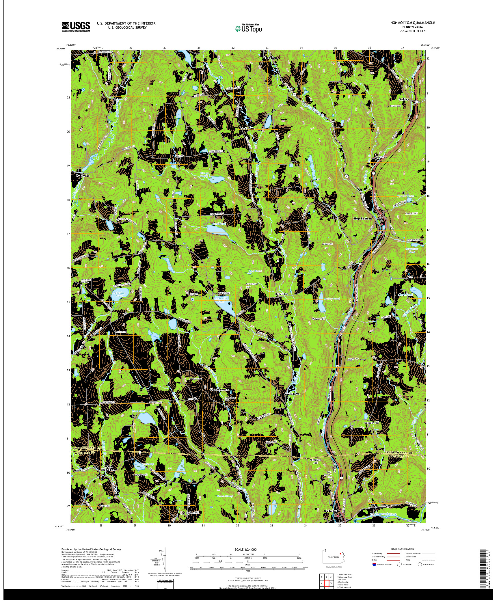 USGS US TOPO 7.5-MINUTE MAP FOR HOP BOTTOM, PA 2019