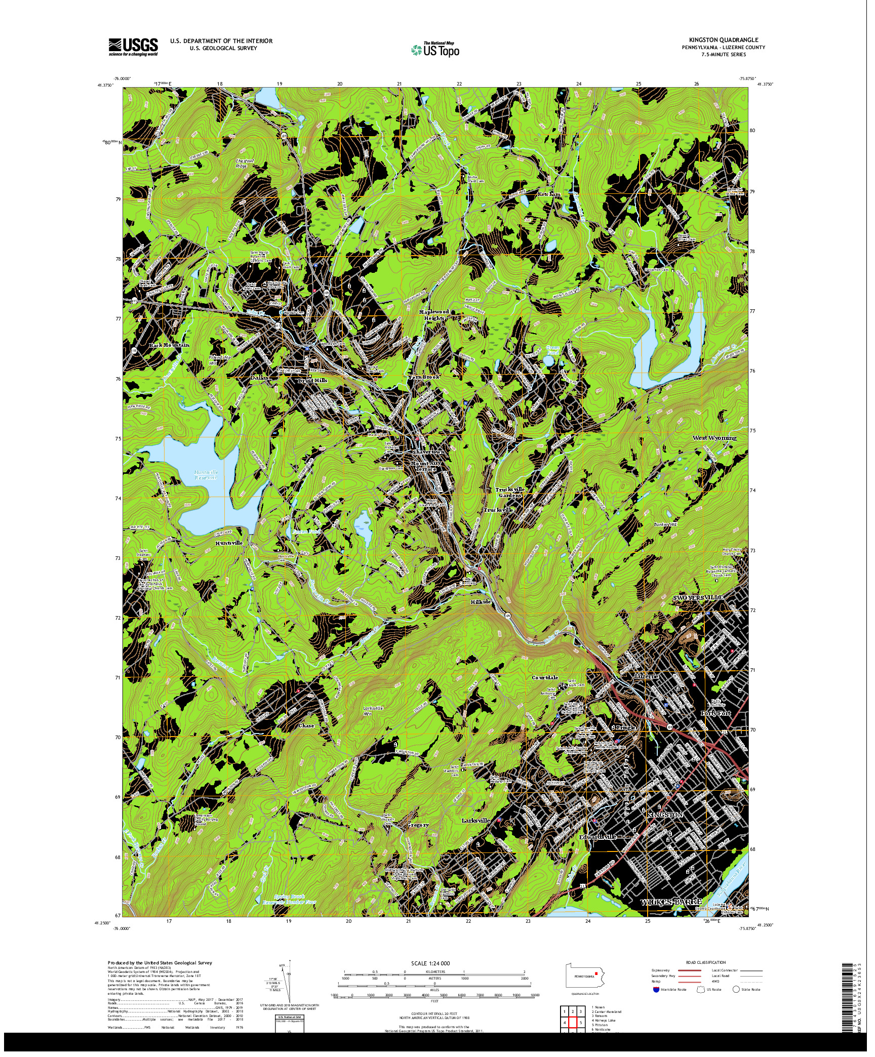 USGS US TOPO 7.5-MINUTE MAP FOR KINGSTON, PA 2019