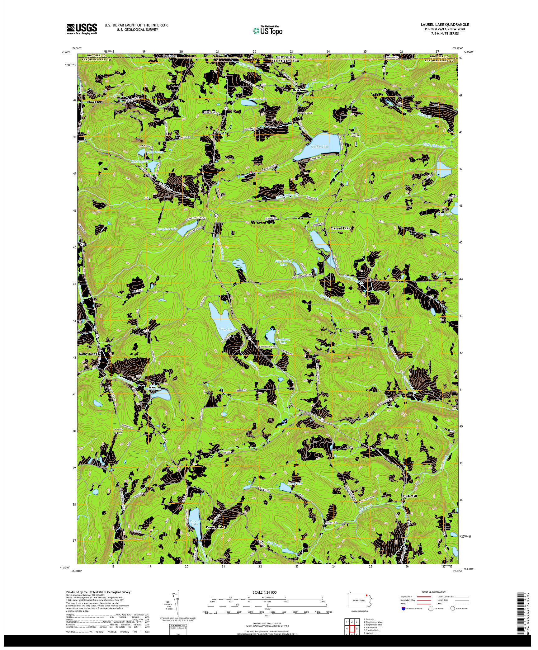 USGS US TOPO 7.5-MINUTE MAP FOR LAUREL LAKE, PA,NY 2019