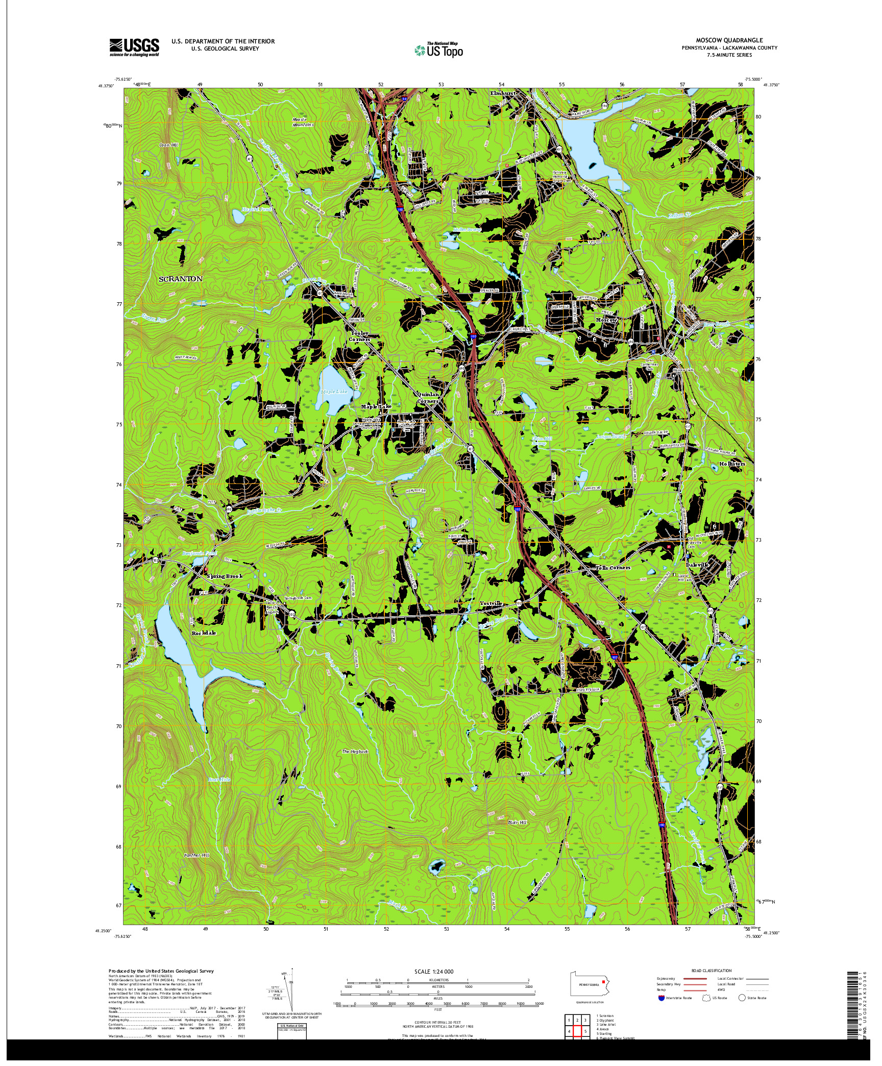USGS US TOPO 7.5-MINUTE MAP FOR MOSCOW, PA 2019