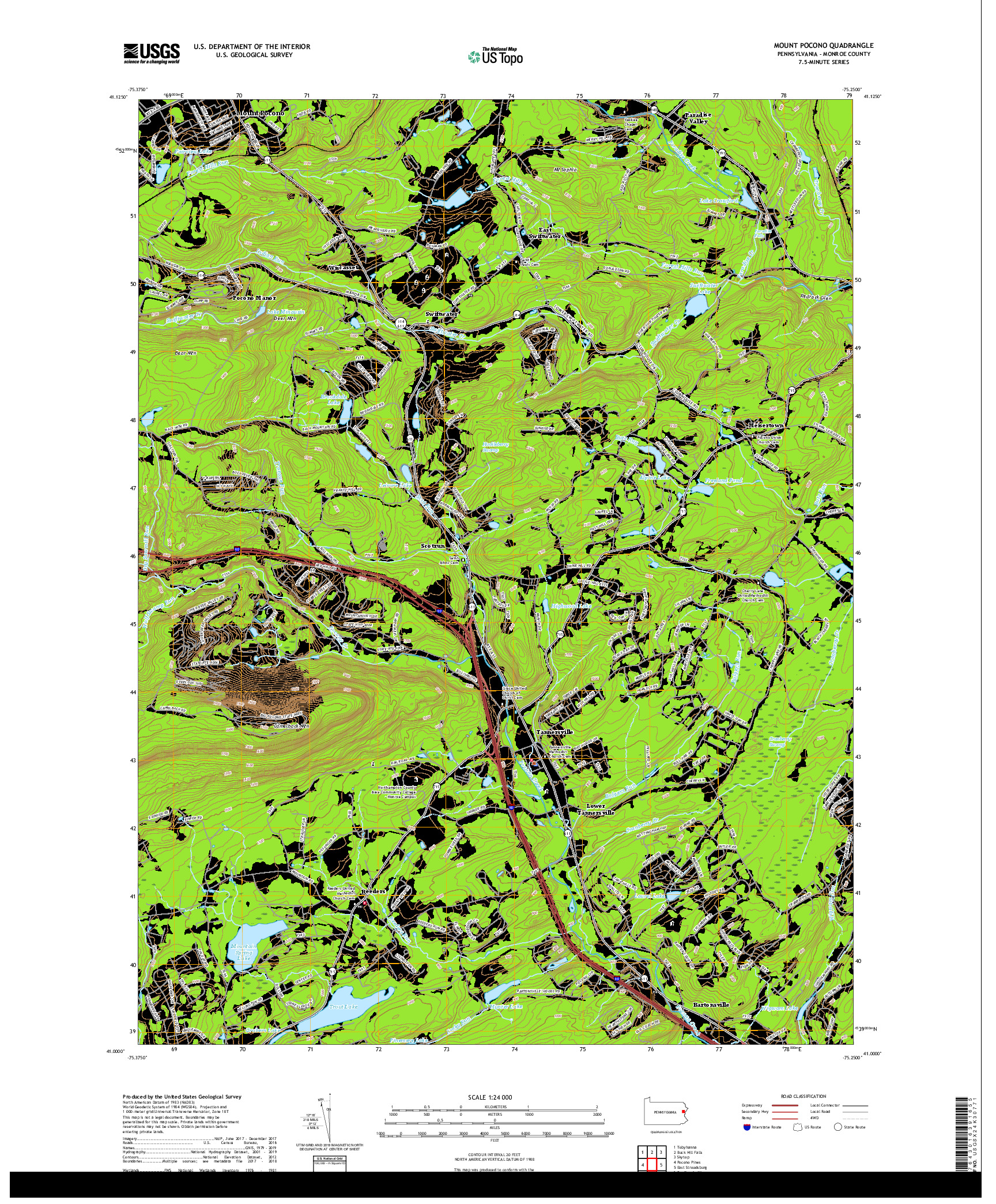 USGS US TOPO 7.5-MINUTE MAP FOR MOUNT POCONO, PA 2019