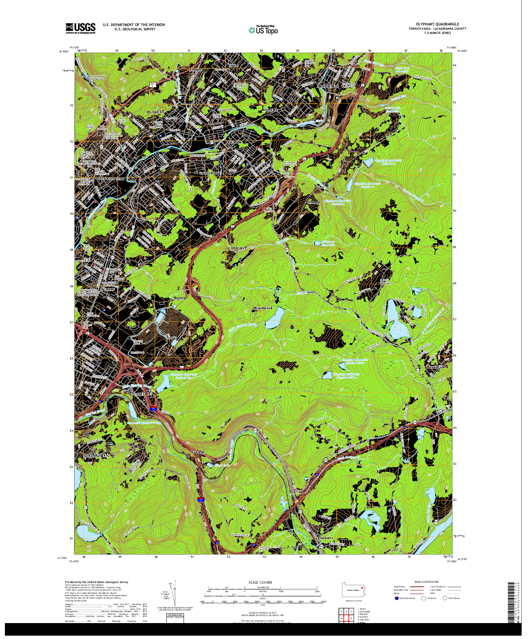 USGS US TOPO 7.5-MINUTE MAP FOR OLYPHANT, PA 2019