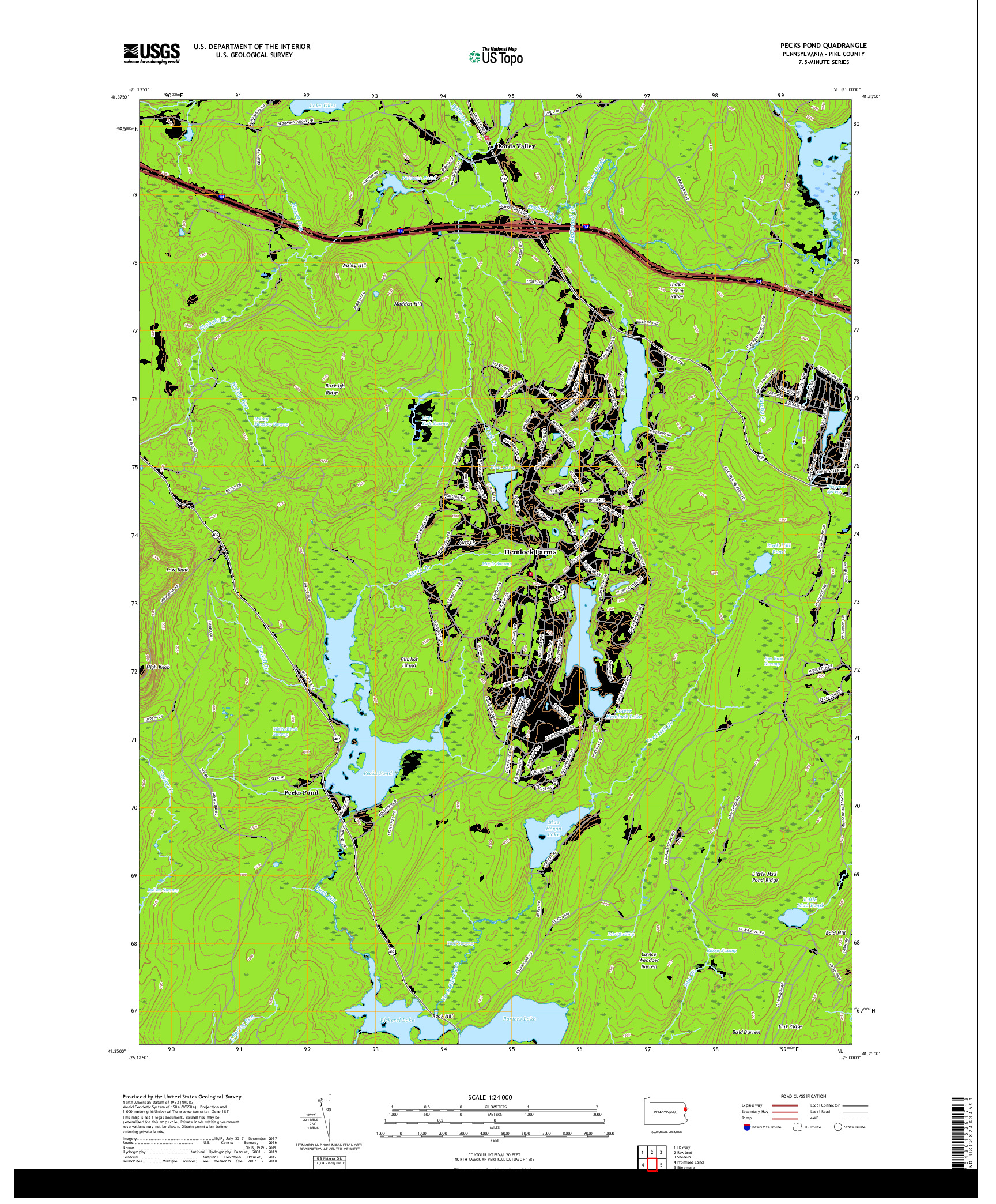 USGS US TOPO 7.5-MINUTE MAP FOR PECKS POND, PA 2019