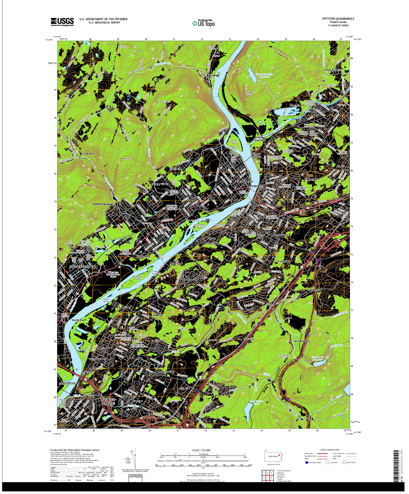 USGS US TOPO 7.5-MINUTE MAP FOR PITTSTON, PA 2019