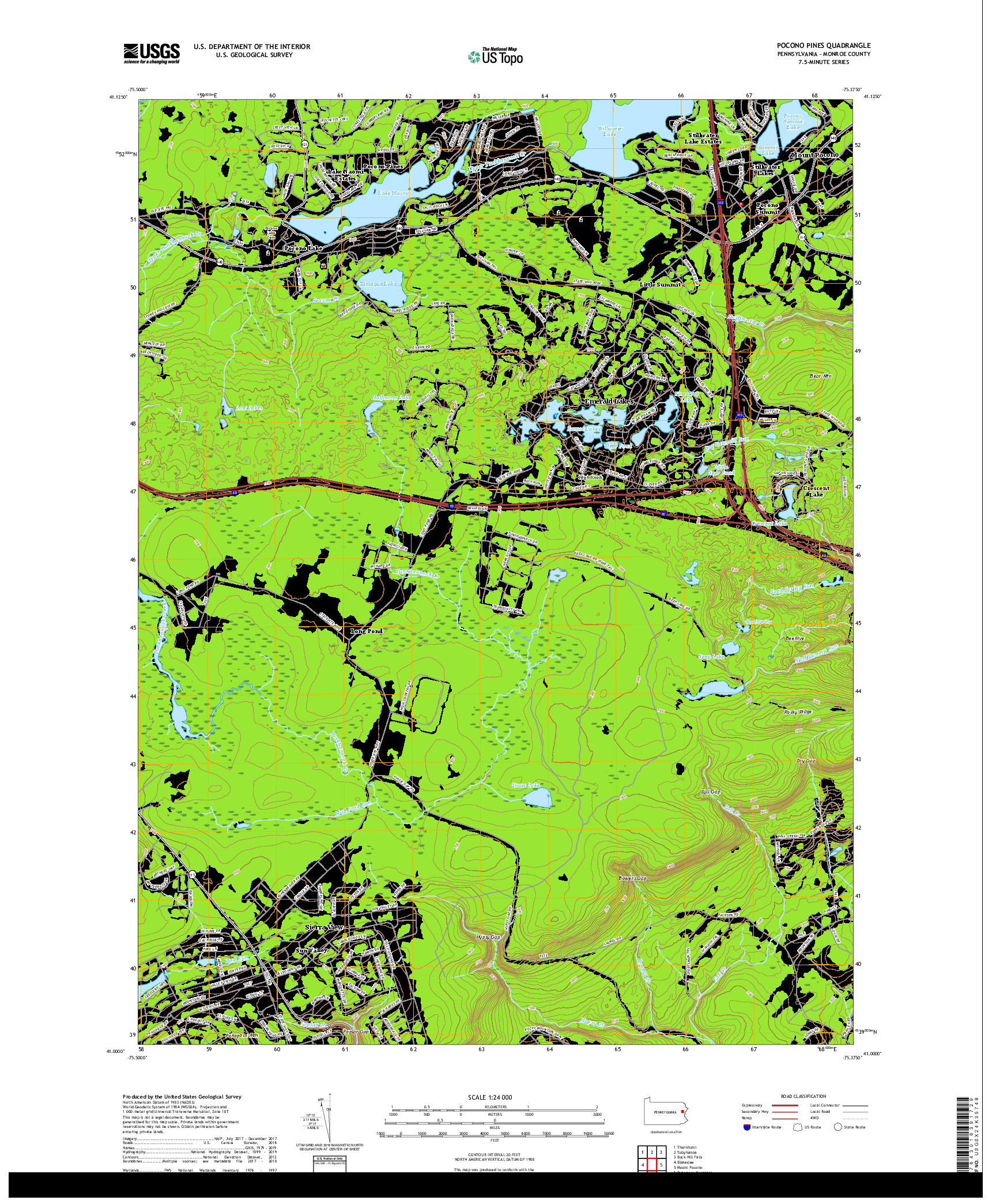 USGS US TOPO 7.5-MINUTE MAP FOR POCONO PINES, PA 2019