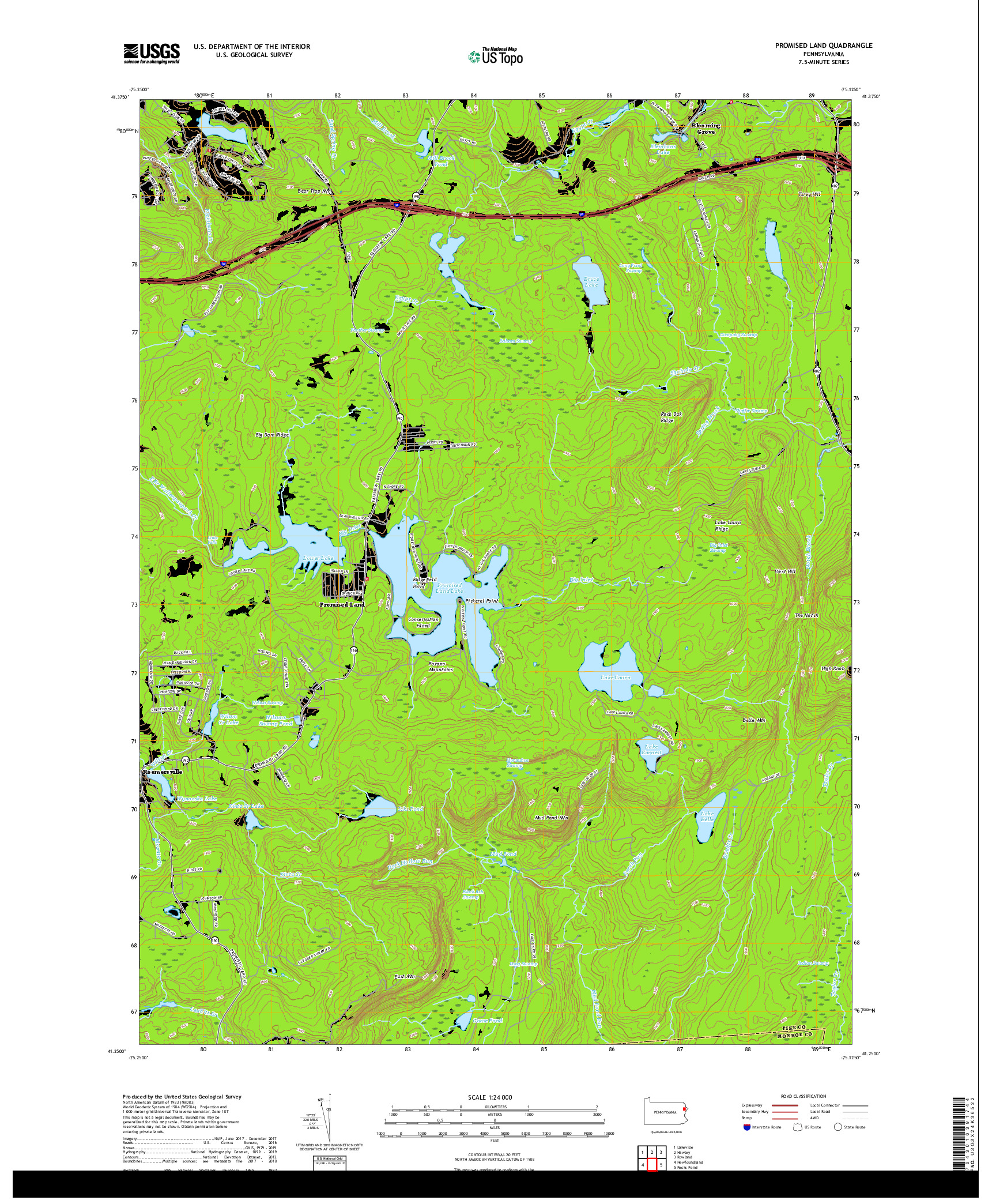 USGS US TOPO 7.5-MINUTE MAP FOR PROMISED LAND, PA 2019