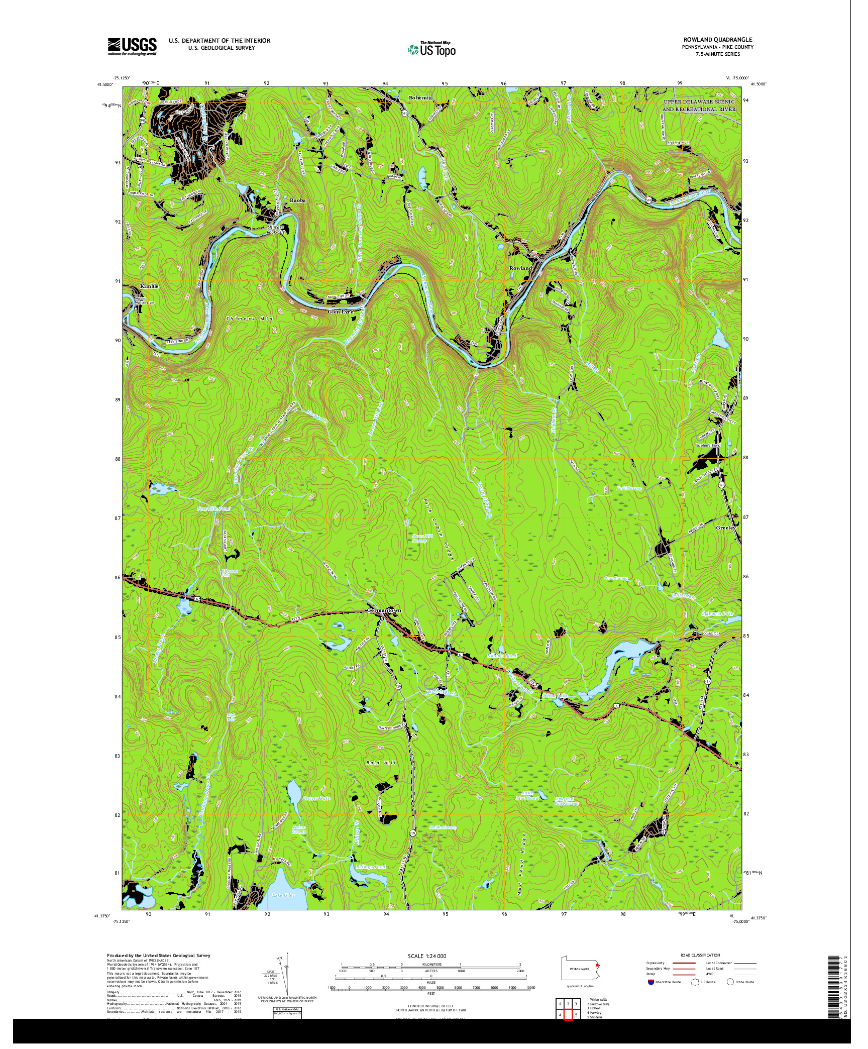 USGS US TOPO 7.5-MINUTE MAP FOR ROWLAND, PA 2019