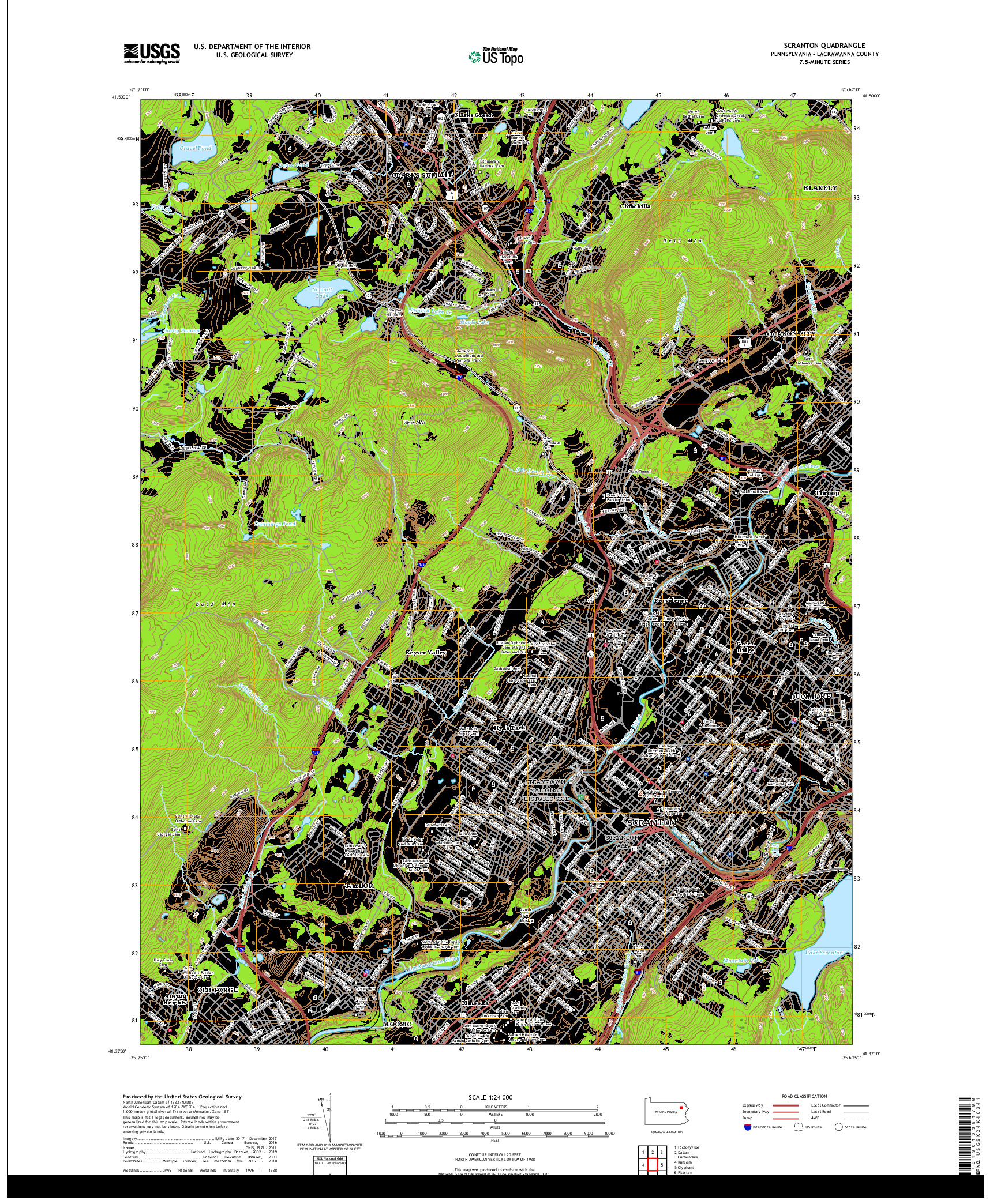 USGS US TOPO 7.5-MINUTE MAP FOR SCRANTON, PA 2019