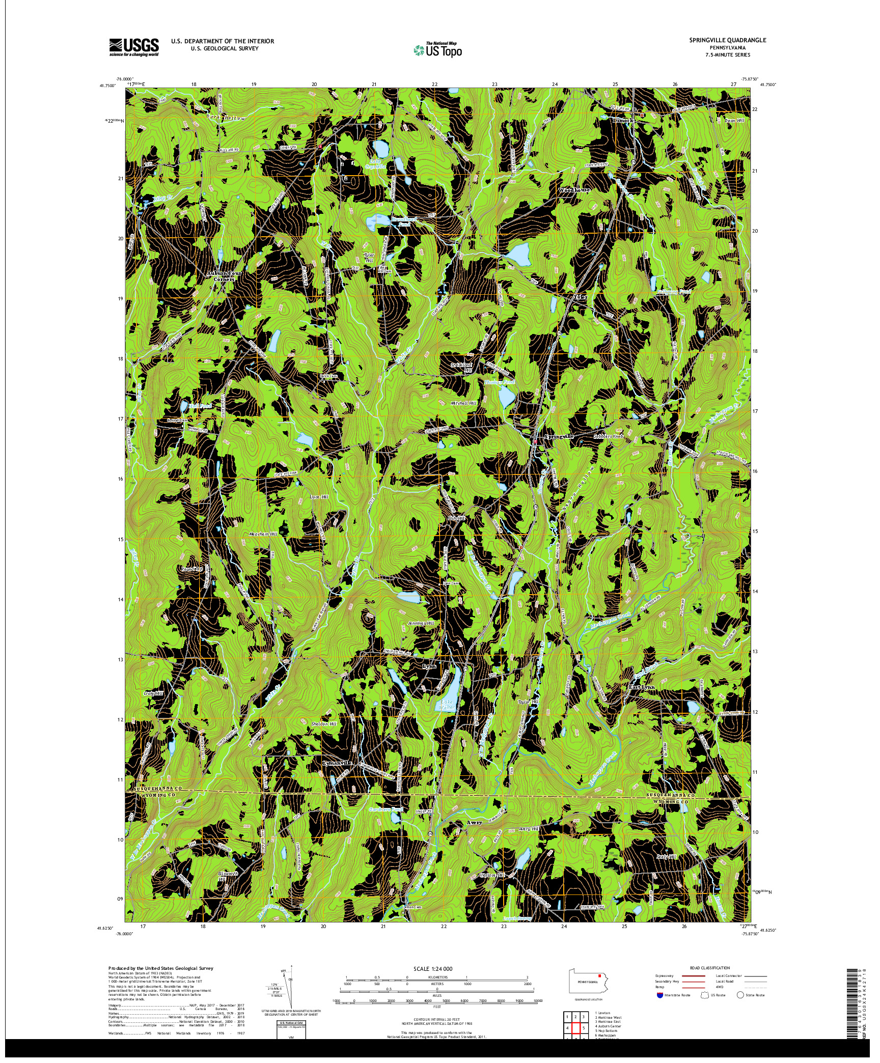 USGS US TOPO 7.5-MINUTE MAP FOR SPRINGVILLE, PA 2019