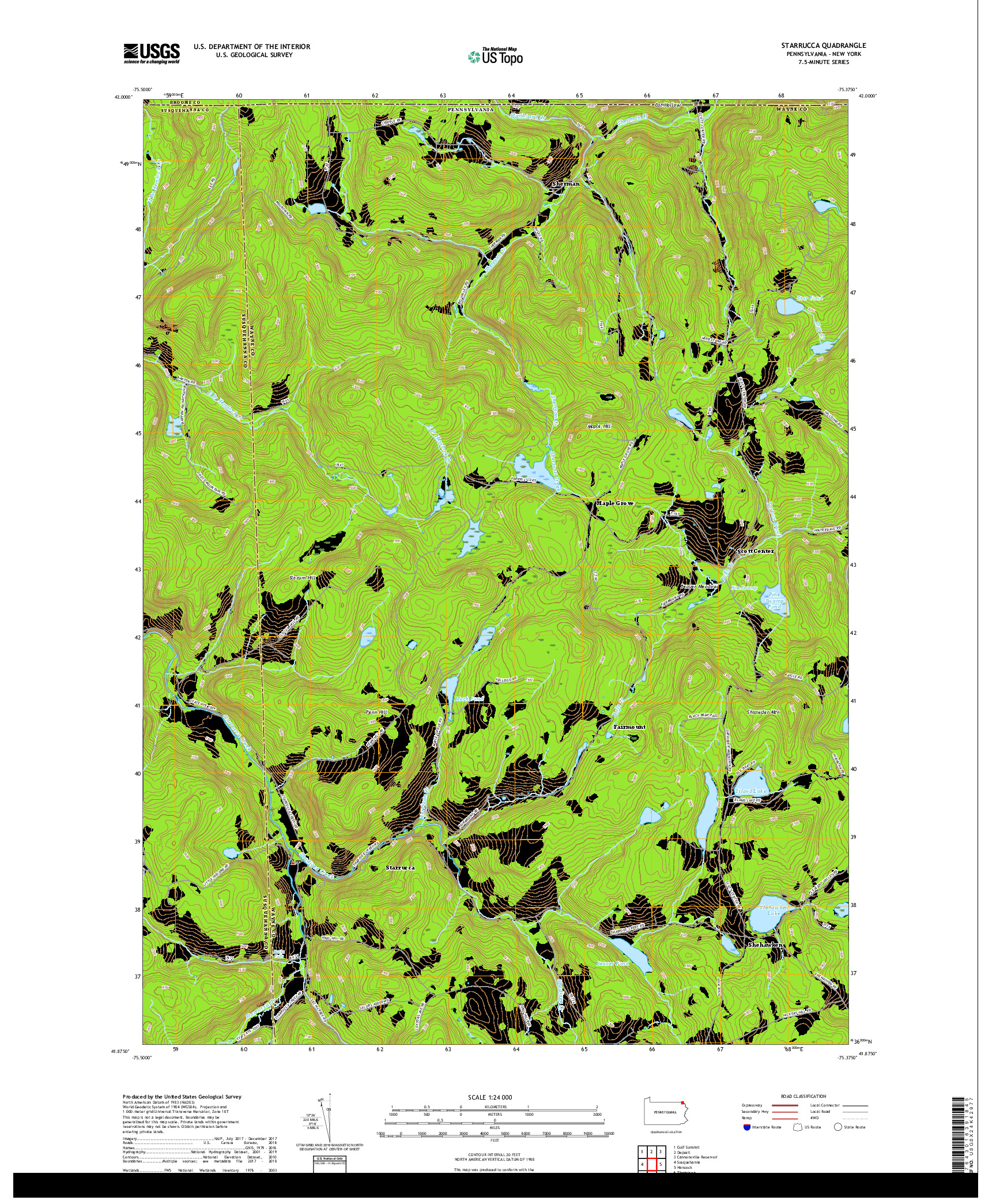 USGS US TOPO 7.5-MINUTE MAP FOR STARRUCCA, PA,NY 2019