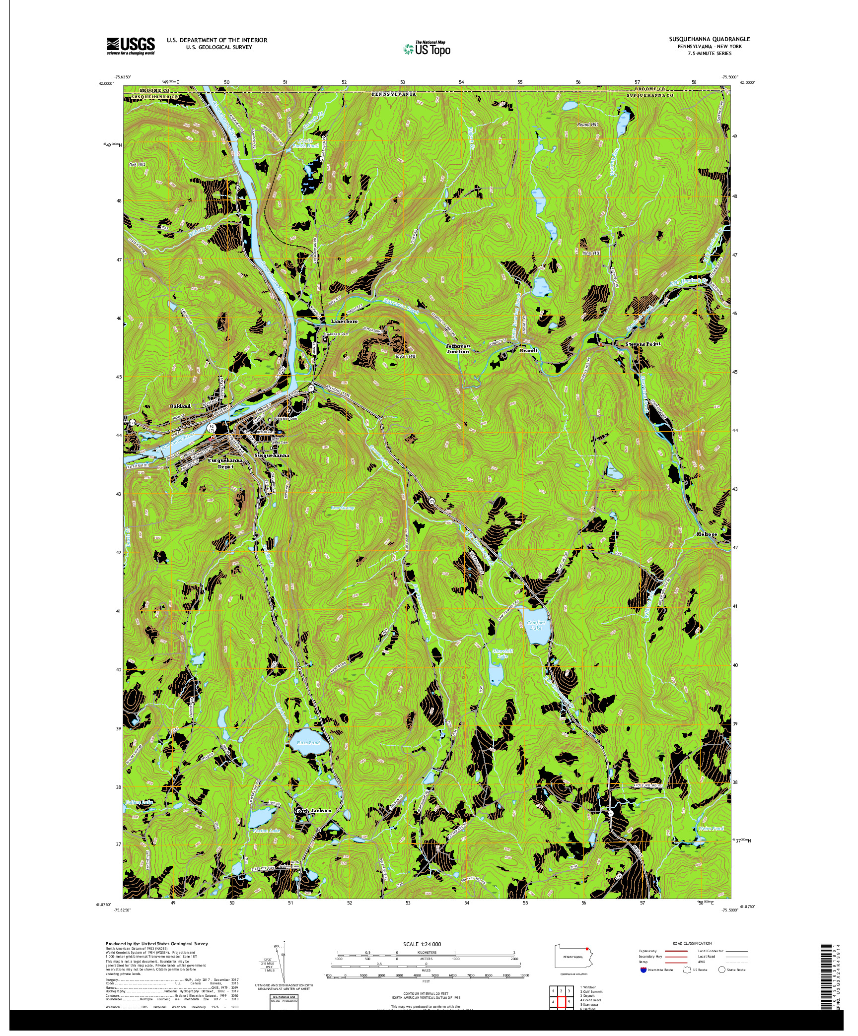 USGS US TOPO 7.5-MINUTE MAP FOR SUSQUEHANNA, PA,NY 2019