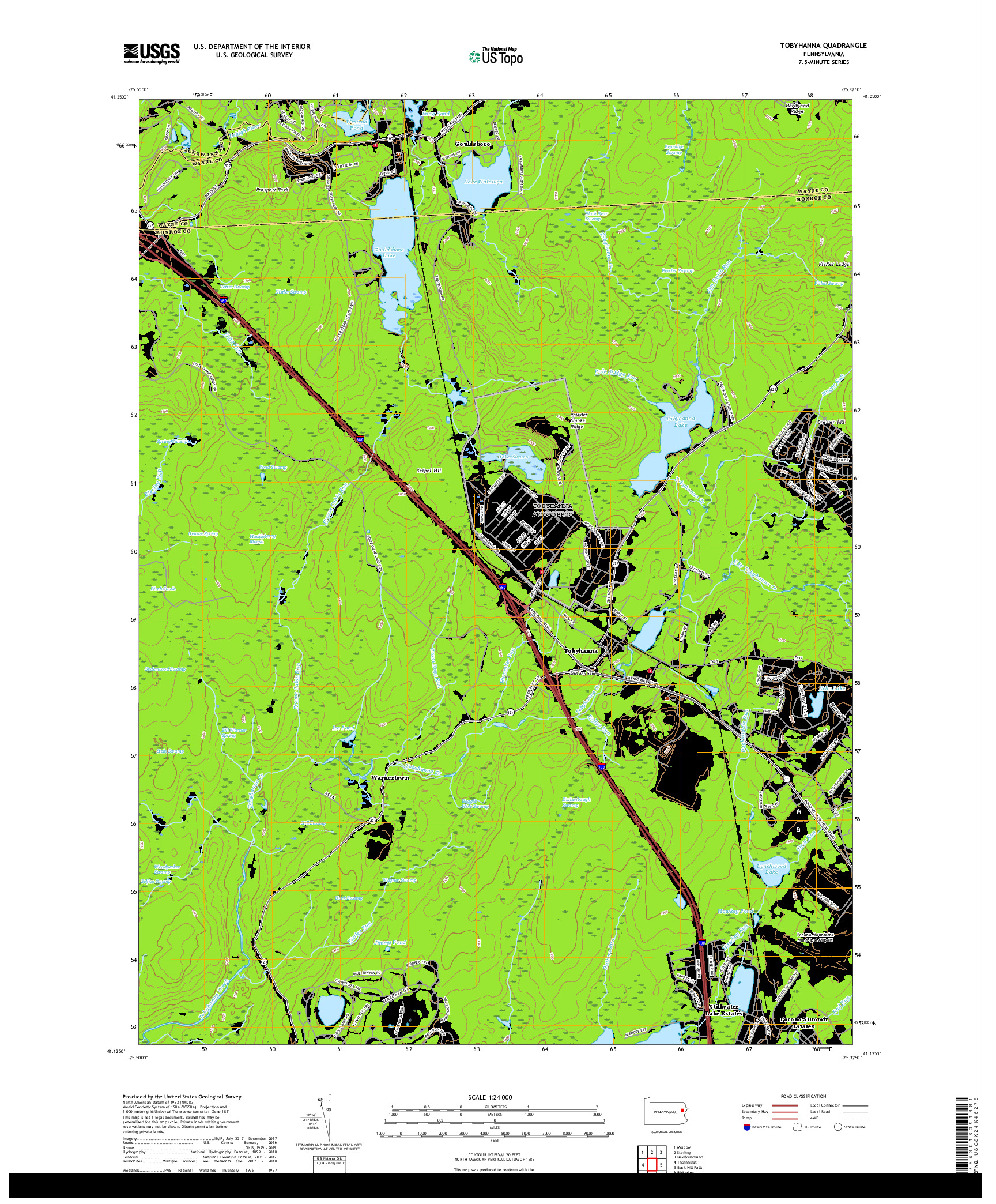 USGS US TOPO 7.5-MINUTE MAP FOR TOBYHANNA, PA 2019