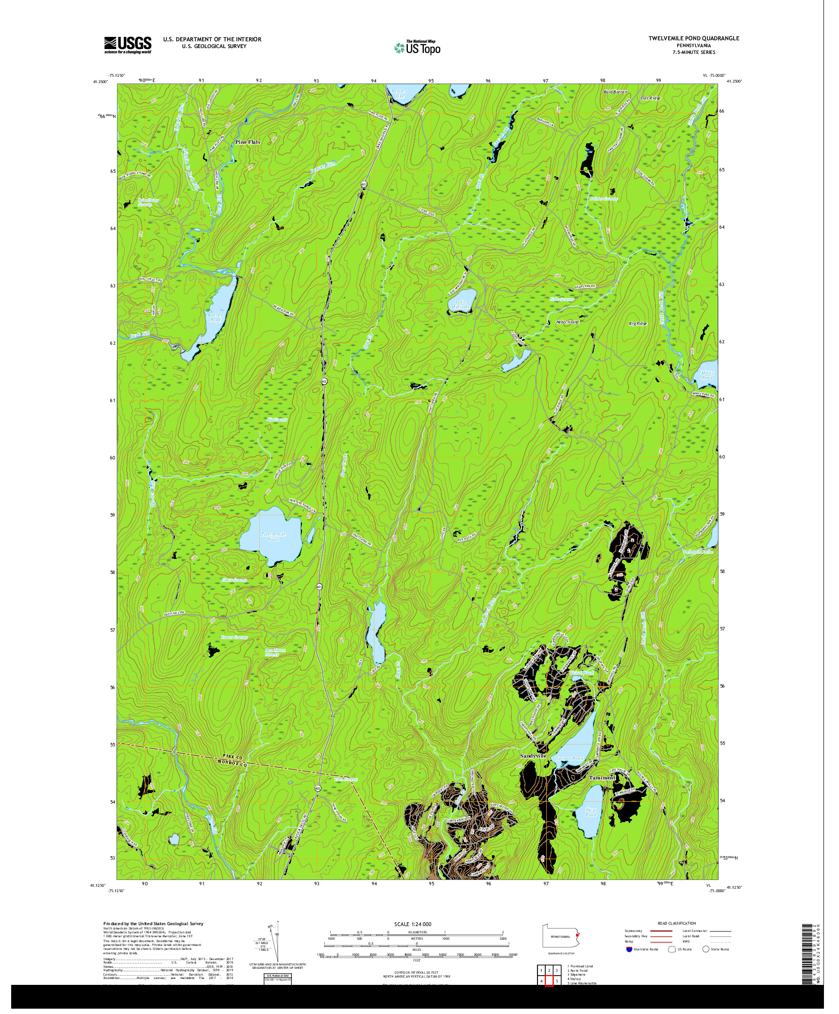 USGS US TOPO 7.5-MINUTE MAP FOR TWELVEMILE POND, PA 2019
