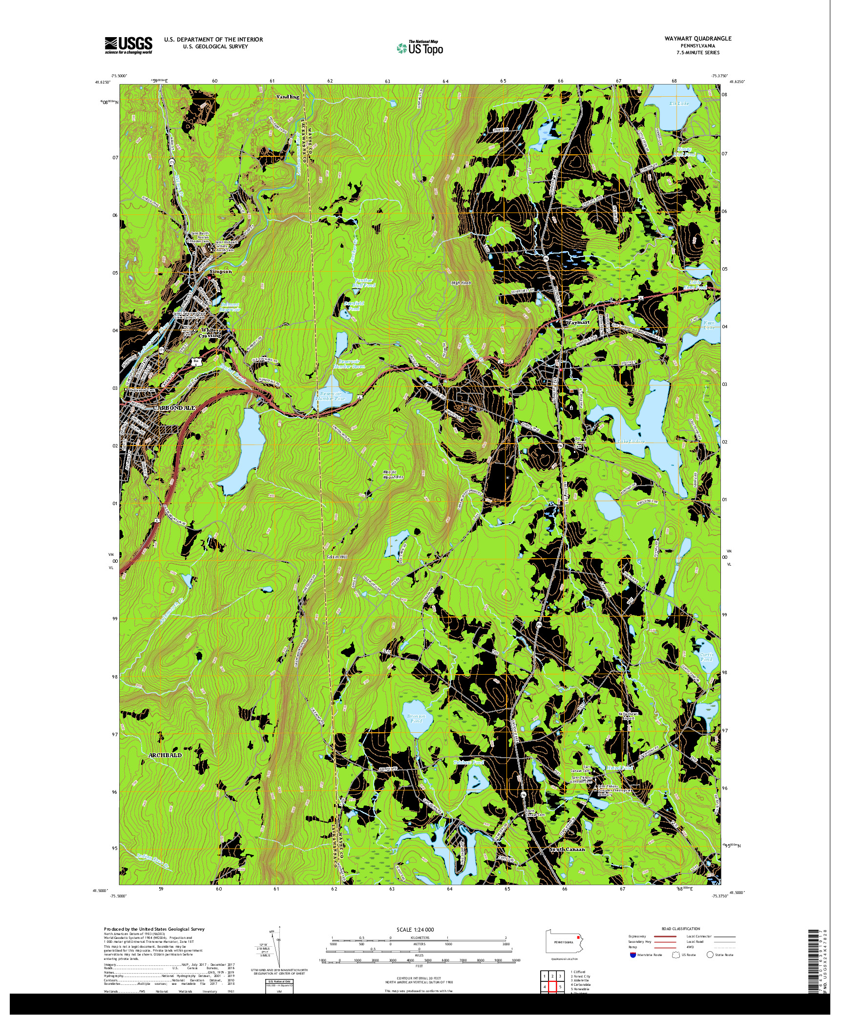 USGS US TOPO 7.5-MINUTE MAP FOR WAYMART, PA 2019