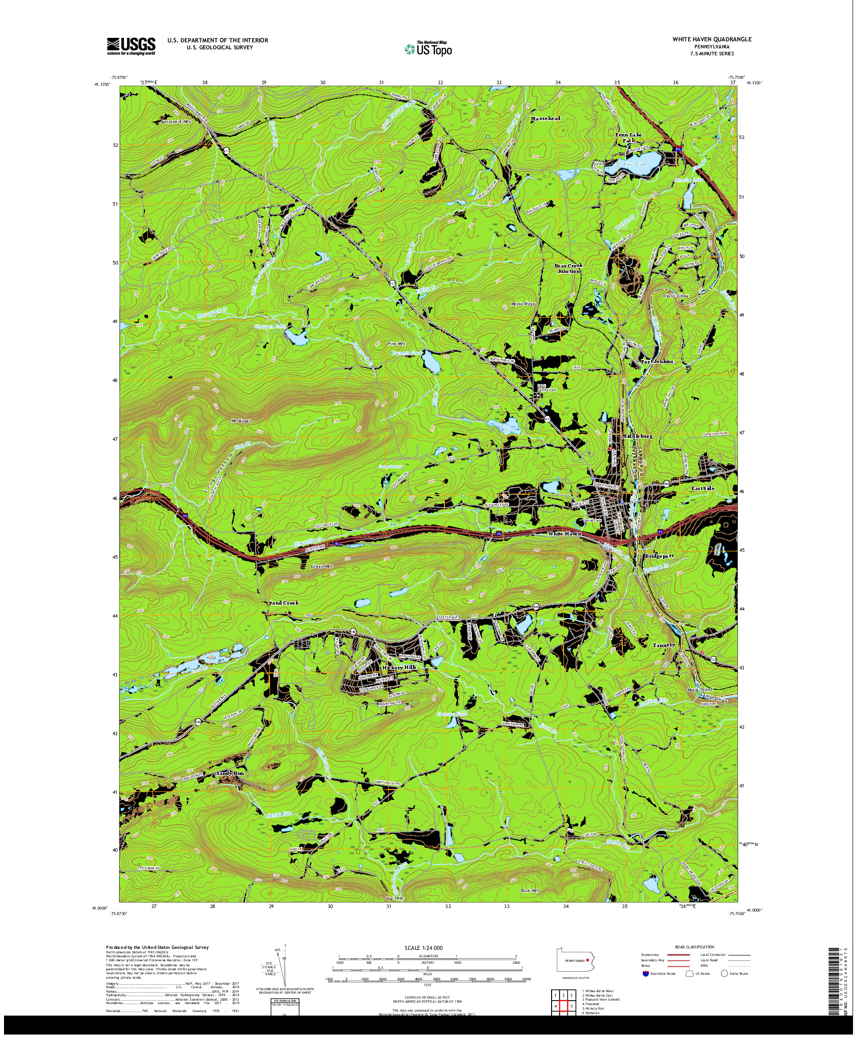 USGS US TOPO 7.5-MINUTE MAP FOR WHITE HAVEN, PA 2019