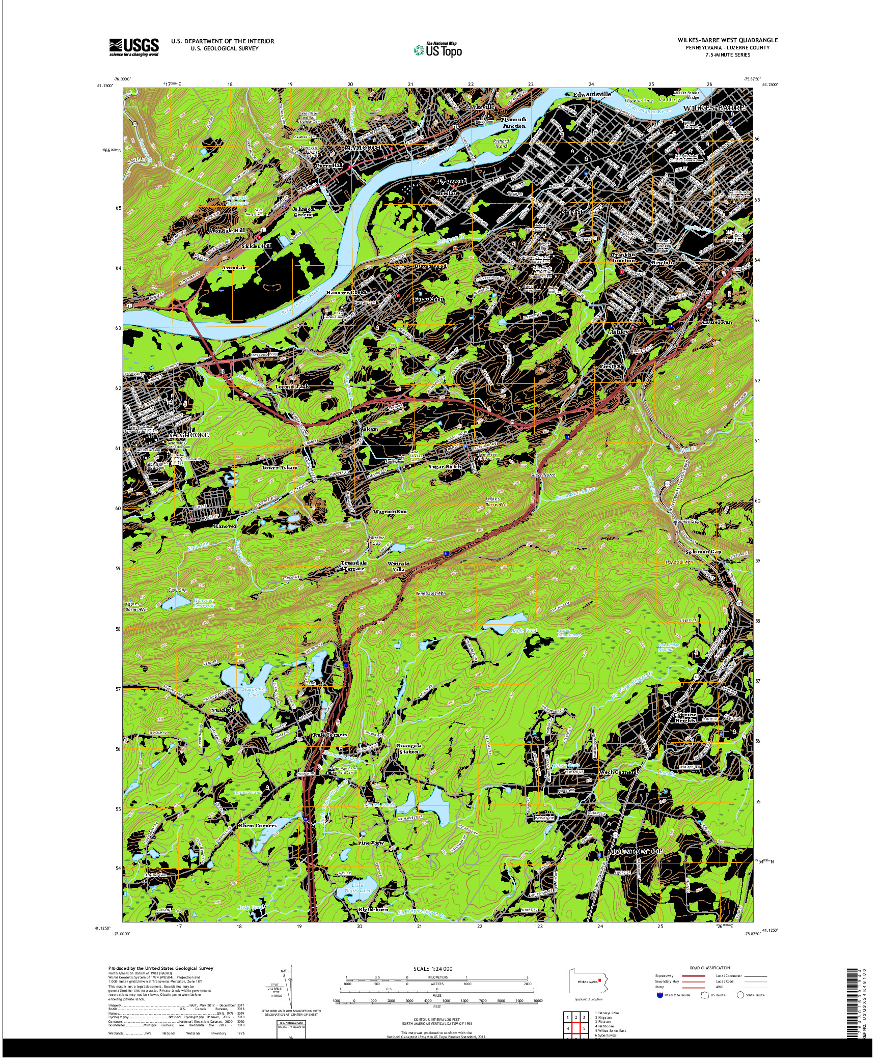 USGS US TOPO 7.5-MINUTE MAP FOR WILKES-BARRE WEST, PA 2019