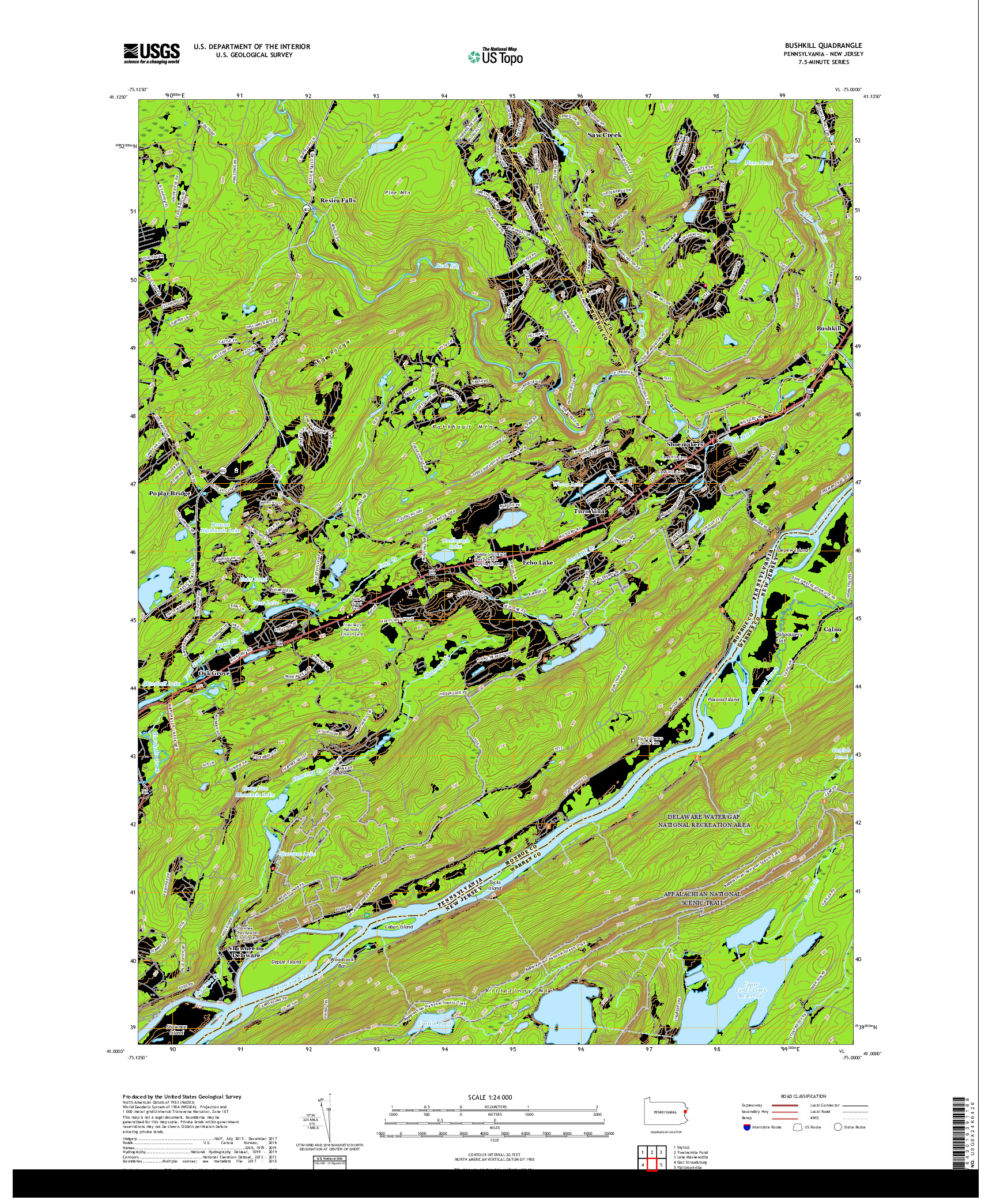 USGS US TOPO 7.5-MINUTE MAP FOR BUSHKILL, PA,NJ 2019