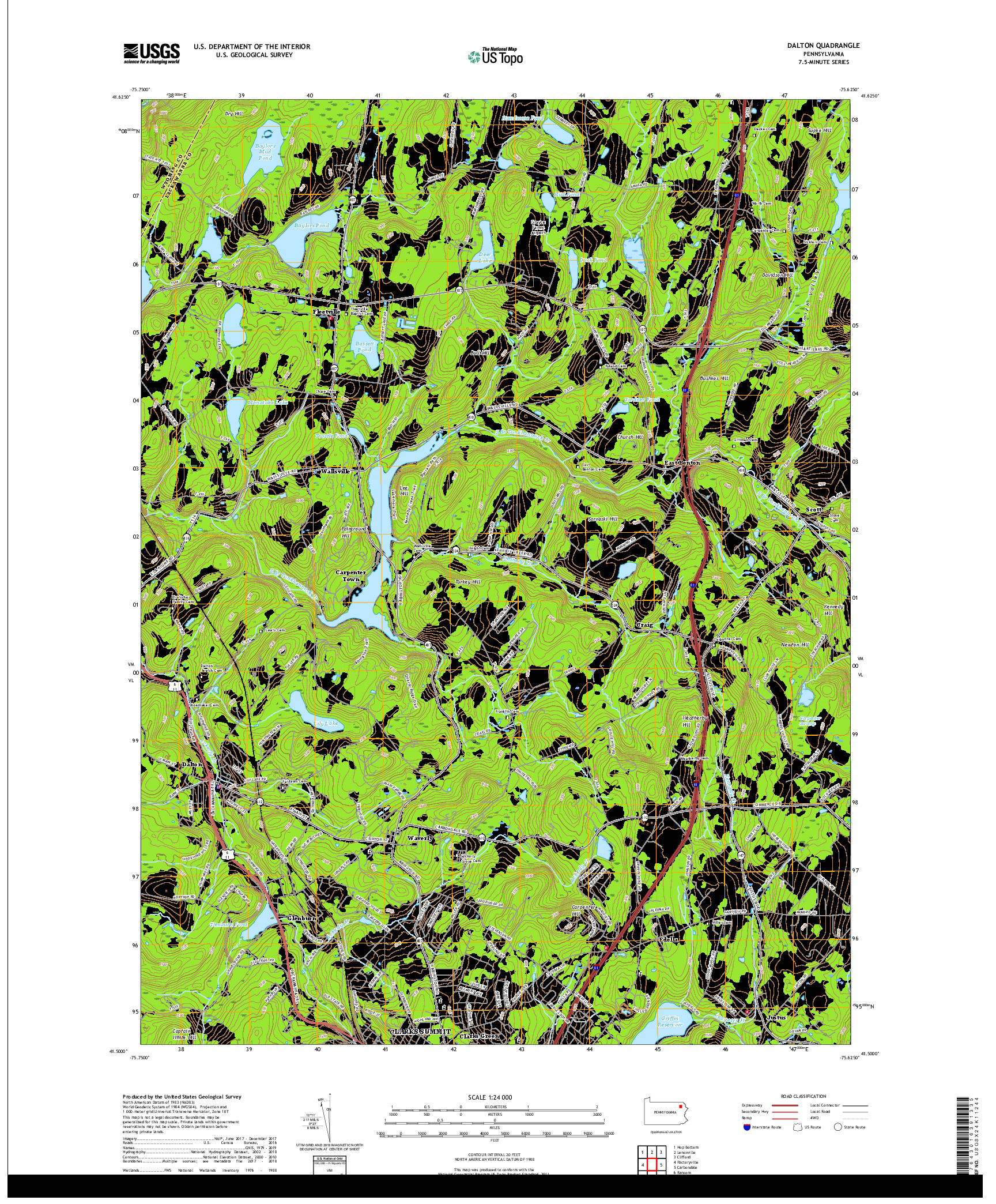 USGS US TOPO 7.5-MINUTE MAP FOR DALTON, PA 2019