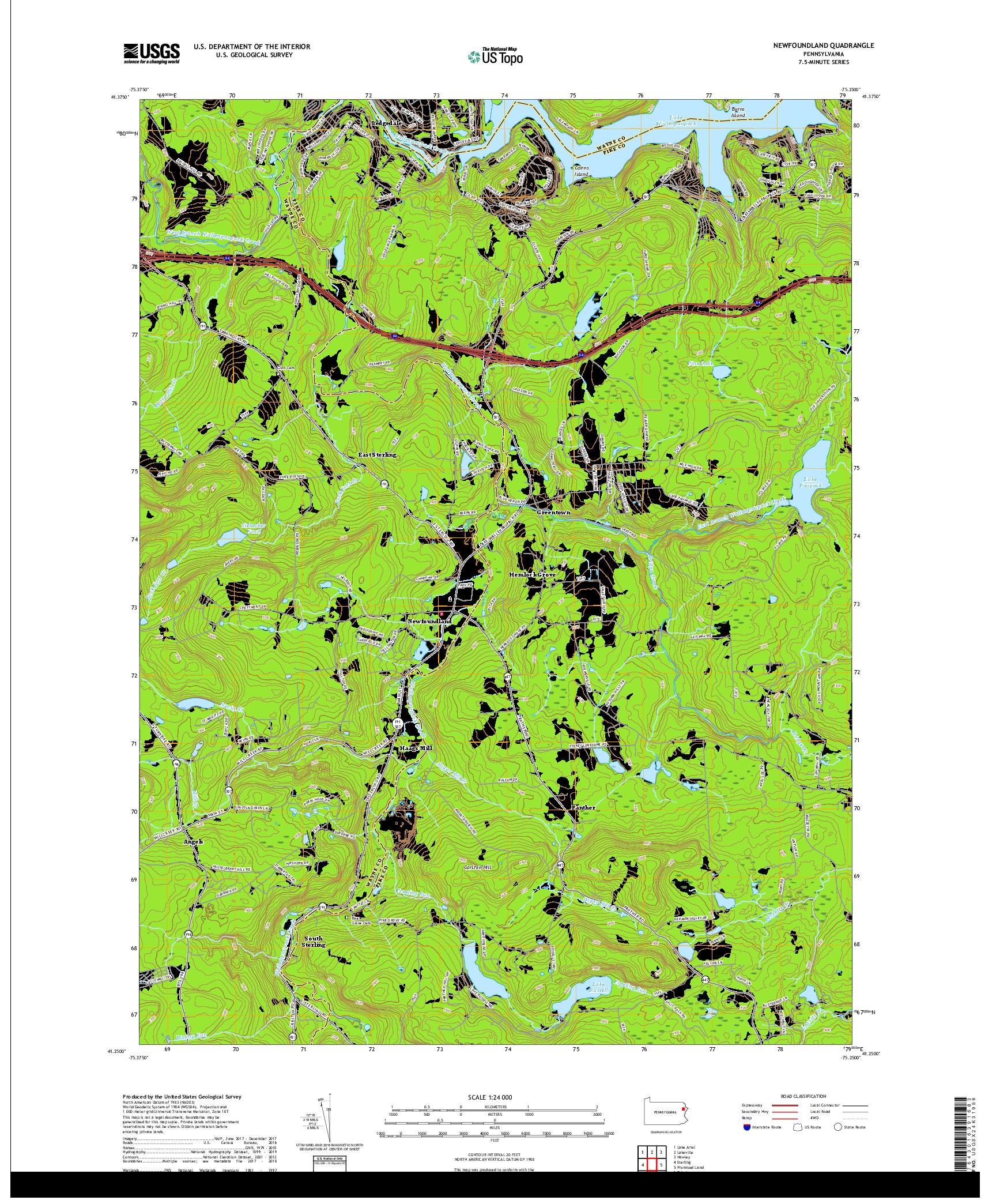 USGS US TOPO 7.5-MINUTE MAP FOR NEWFOUNDLAND, PA 2019