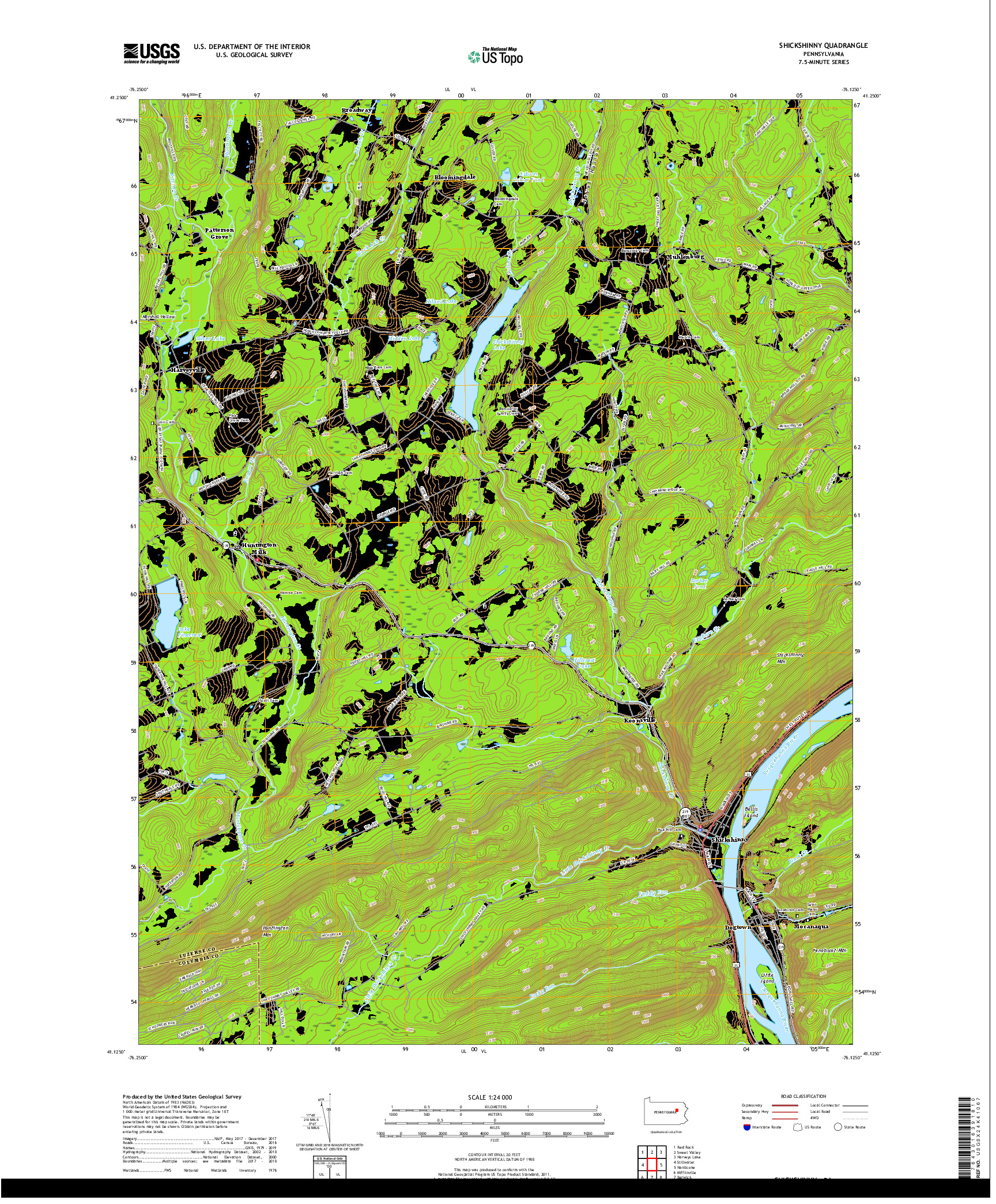 USGS US TOPO 7.5-MINUTE MAP FOR SHICKSHINNY, PA 2019