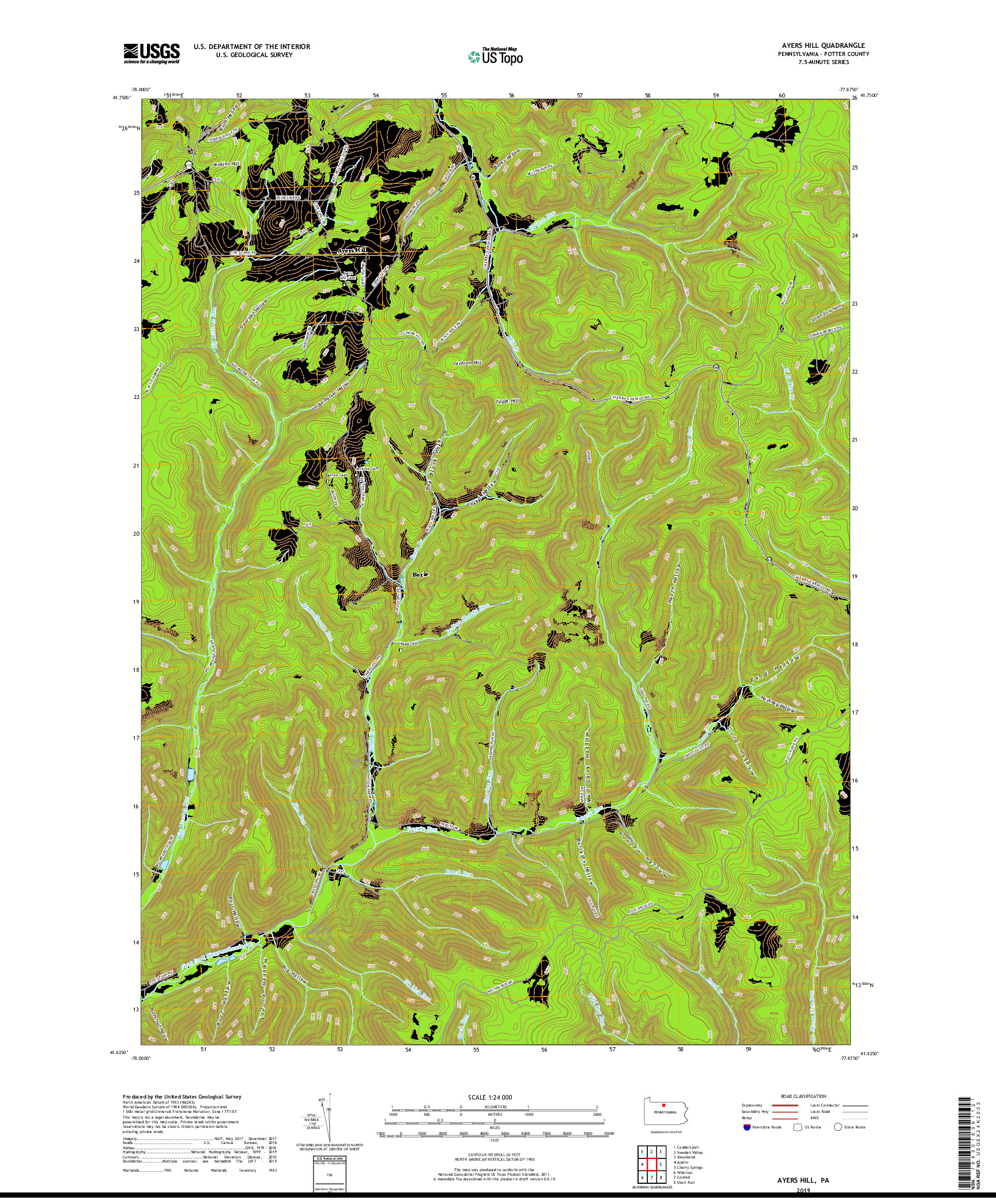 USGS US TOPO 7.5-MINUTE MAP FOR AYERS HILL, PA 2019