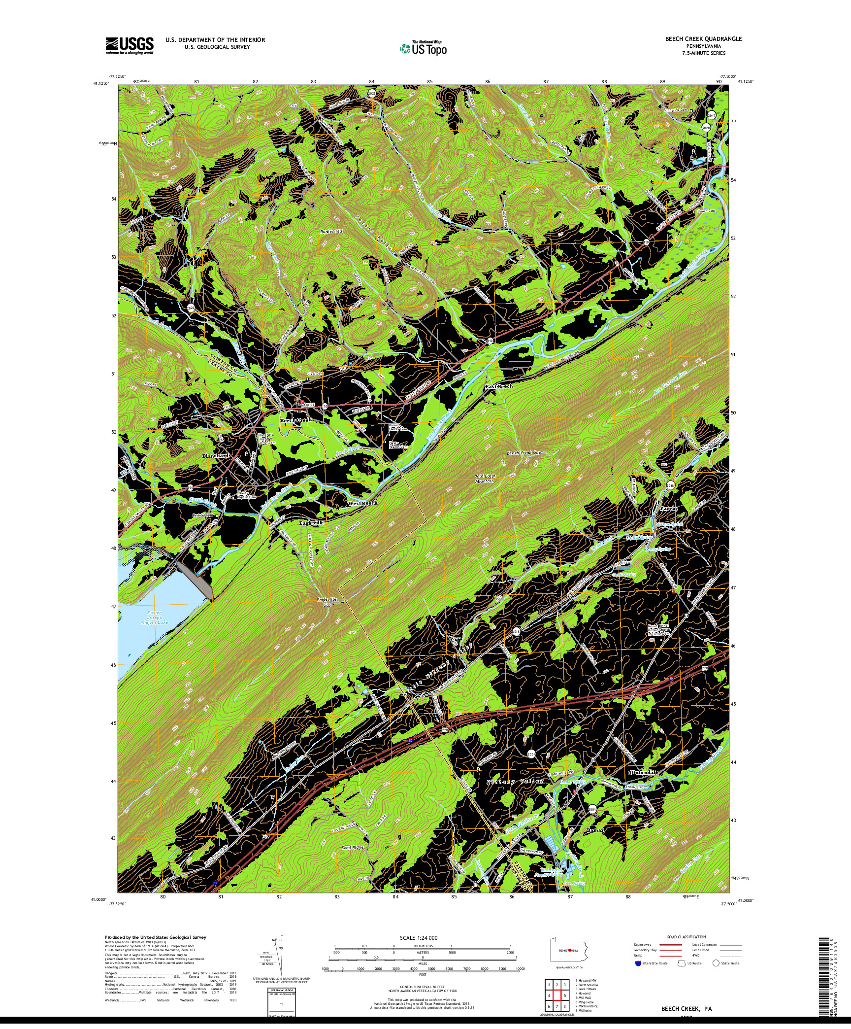 USGS US TOPO 7.5-MINUTE MAP FOR BEECH CREEK, PA 2019