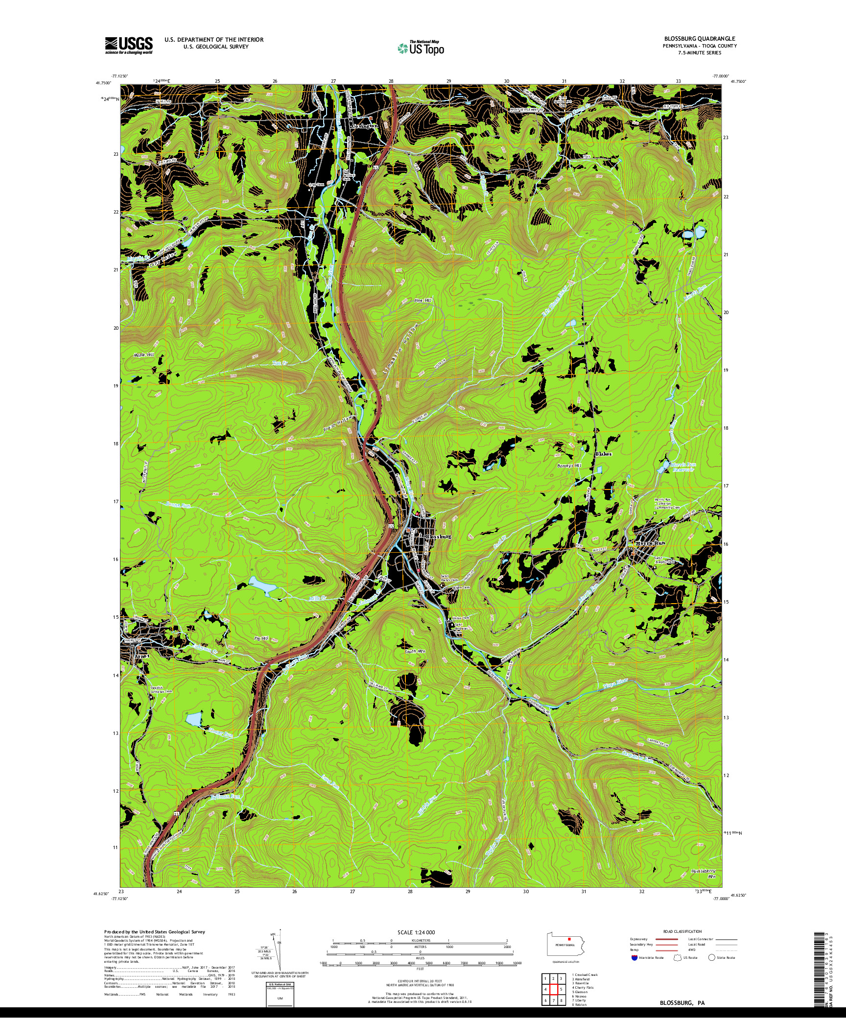 USGS US TOPO 7.5-MINUTE MAP FOR BLOSSBURG, PA 2019