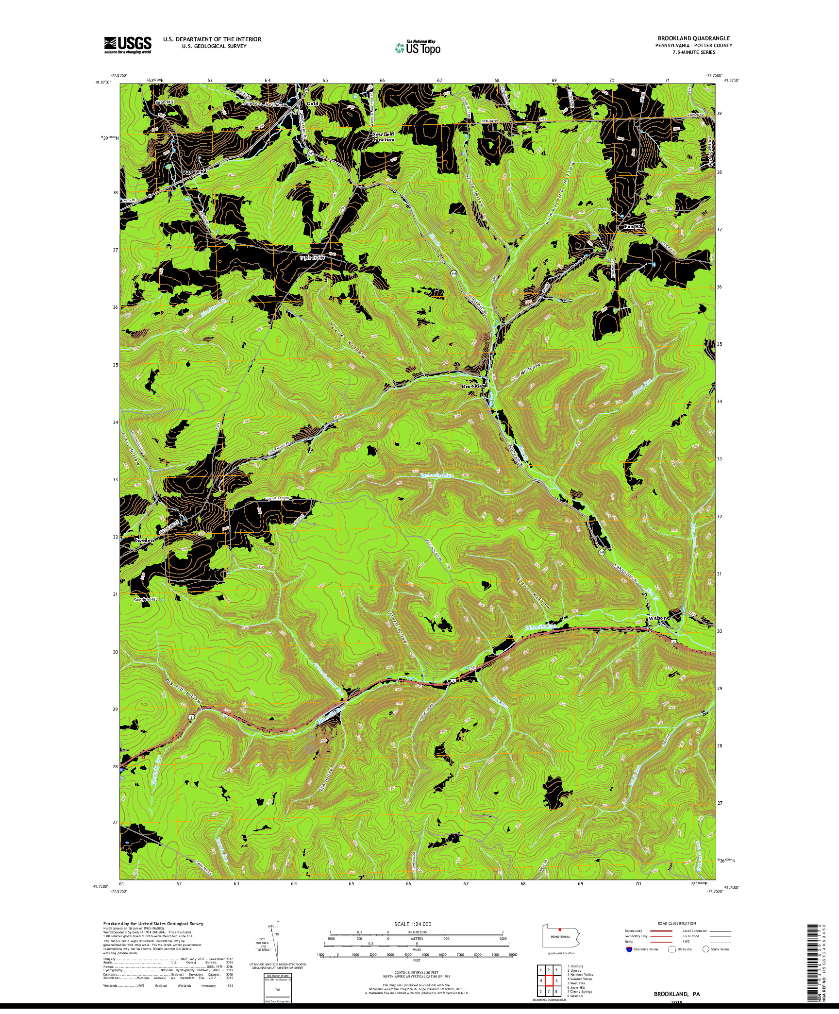 USGS US TOPO 7.5-MINUTE MAP FOR BROOKLAND, PA 2019