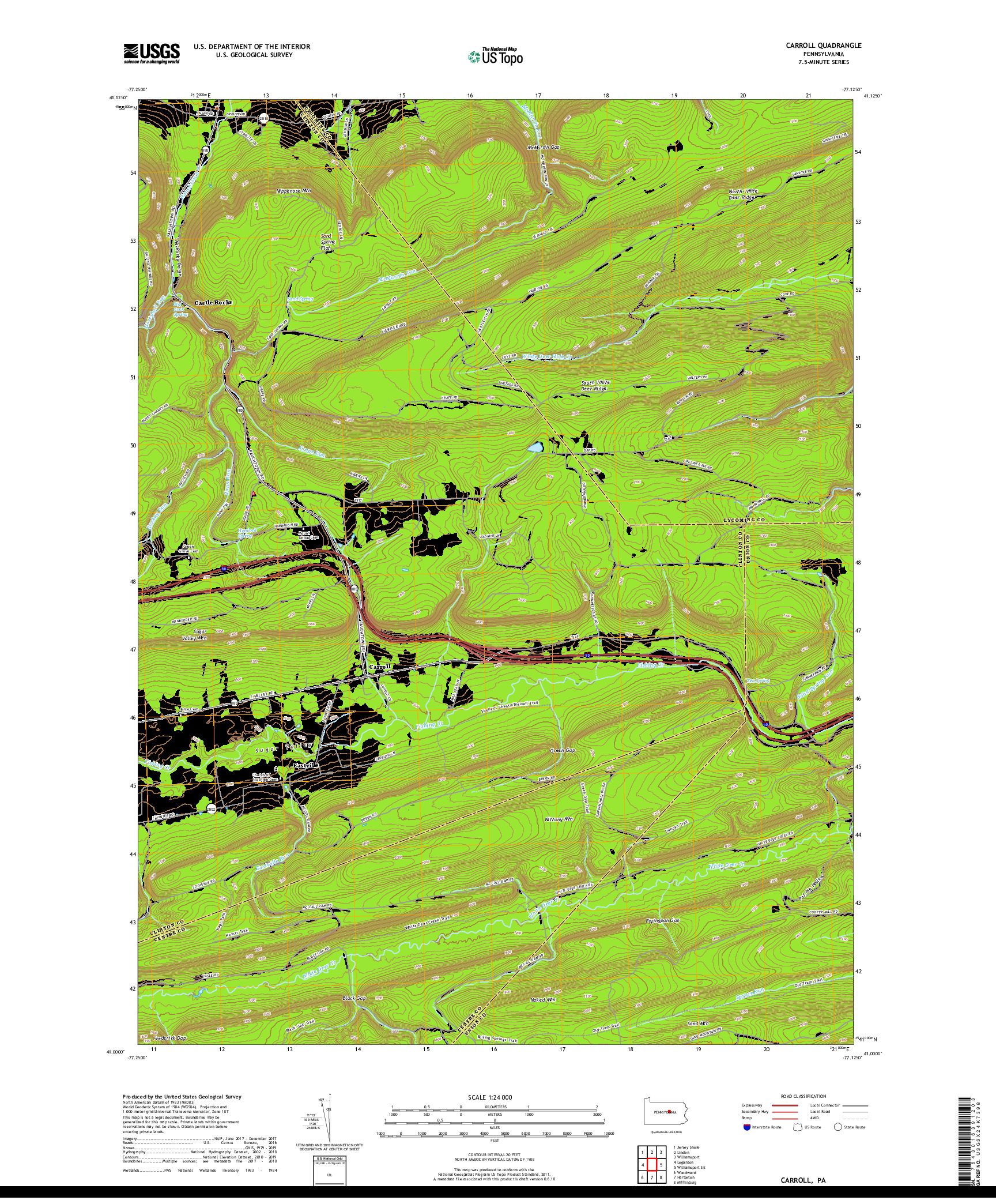 USGS US TOPO 7.5-MINUTE MAP FOR CARROLL, PA 2019