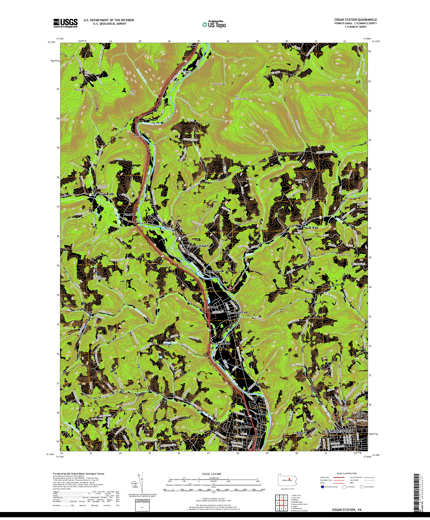 USGS US TOPO 7.5-MINUTE MAP FOR COGAN STATION, PA 2019