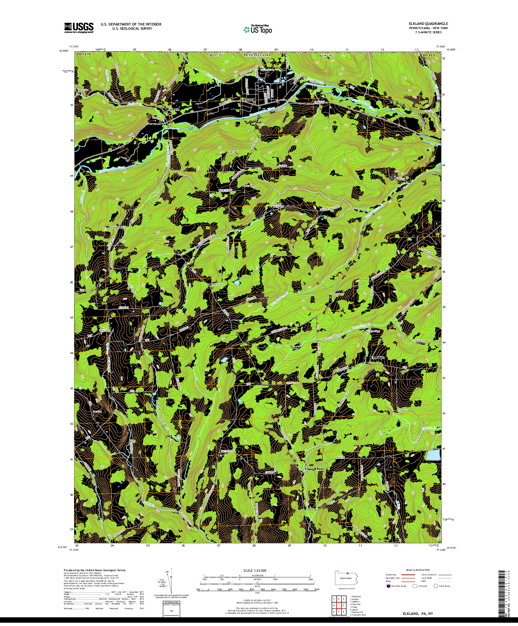 USGS US TOPO 7.5-MINUTE MAP FOR ELKLAND, PA,NY 2019