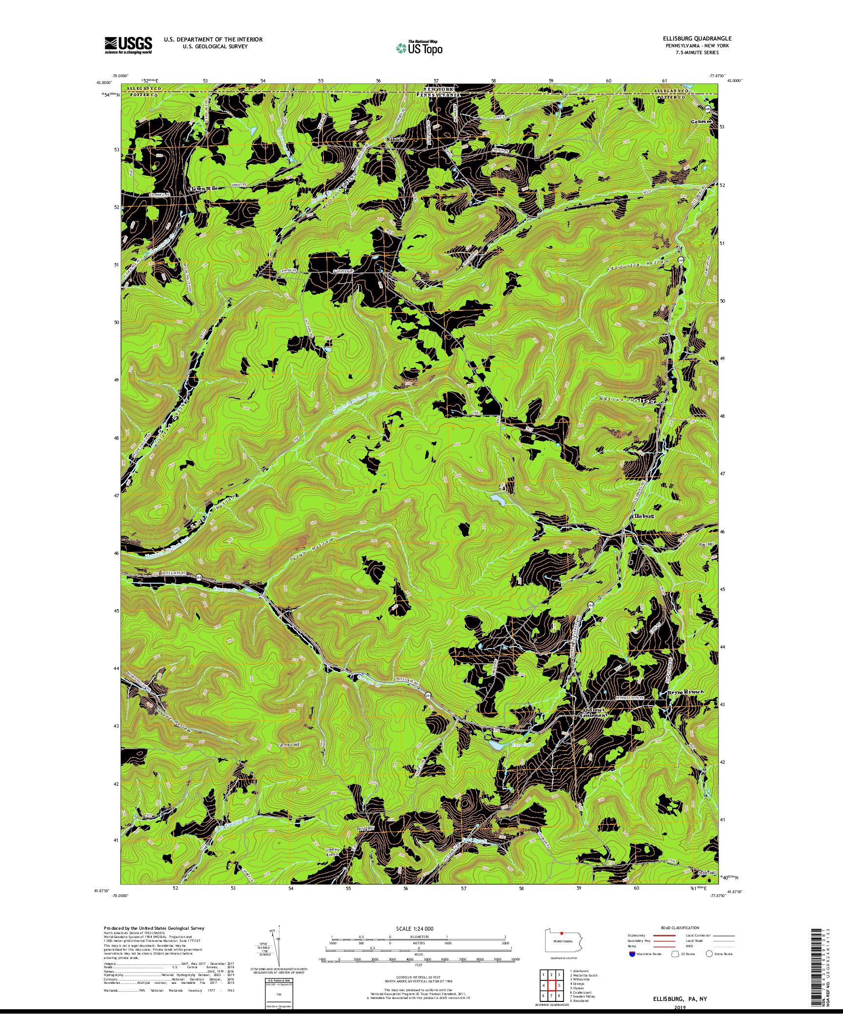 USGS US TOPO 7.5-MINUTE MAP FOR ELLISBURG, PA,NY 2019