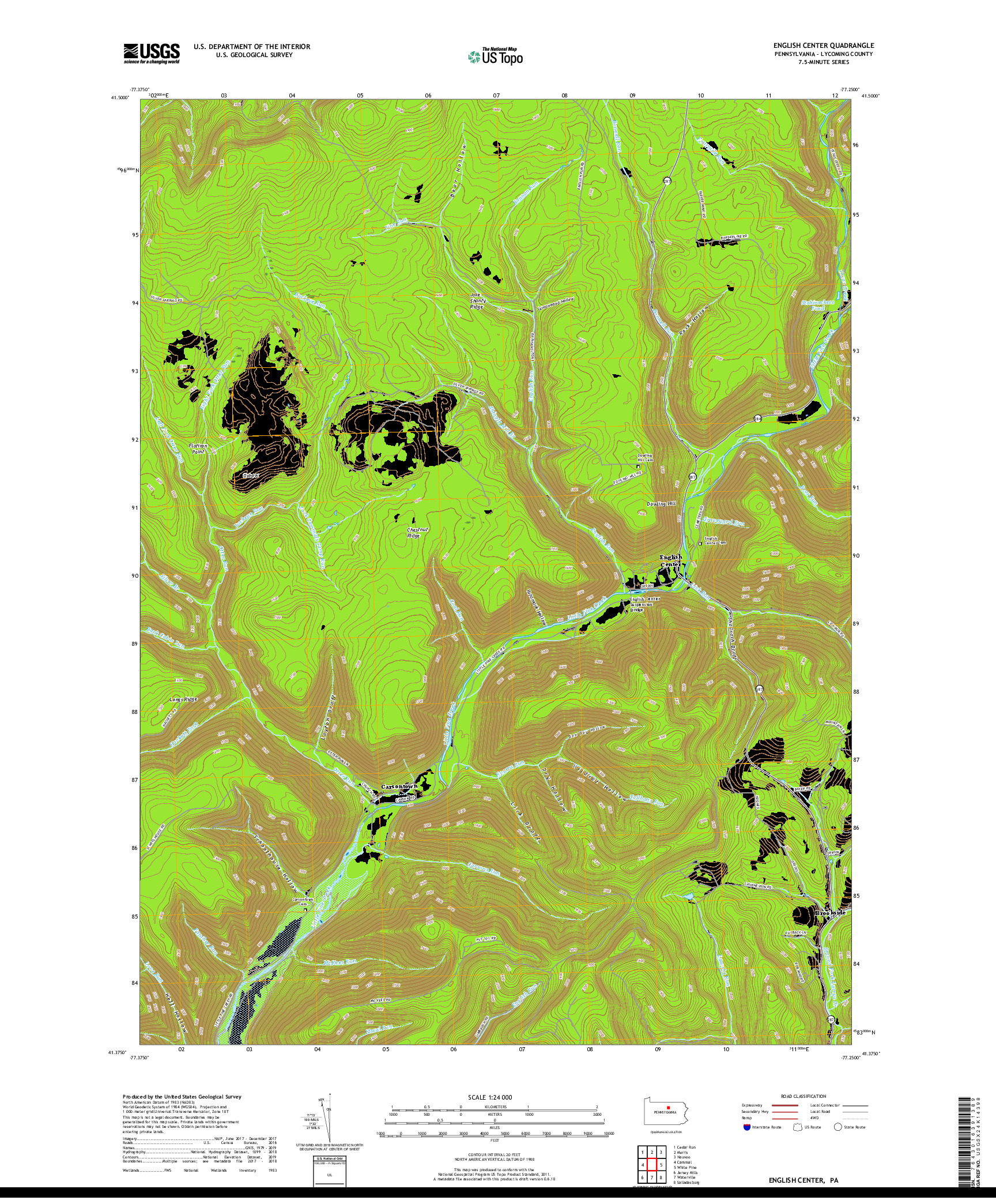 USGS US TOPO 7.5-MINUTE MAP FOR ENGLISH CENTER, PA 2019