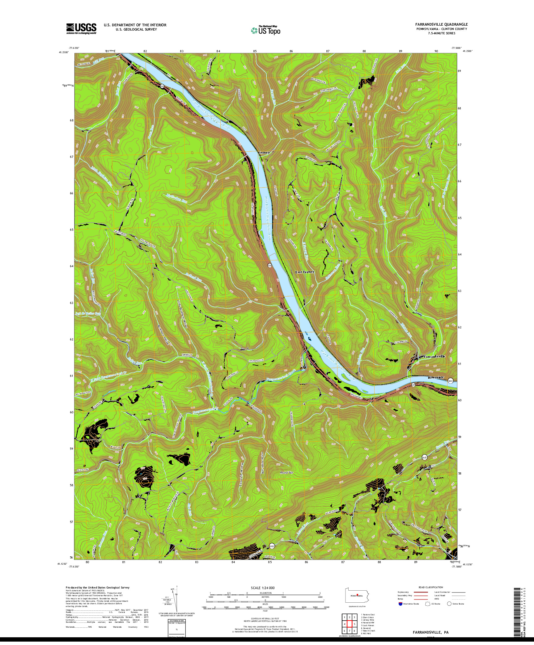 USGS US TOPO 7.5-MINUTE MAP FOR FARRANDSVILLE, PA 2019