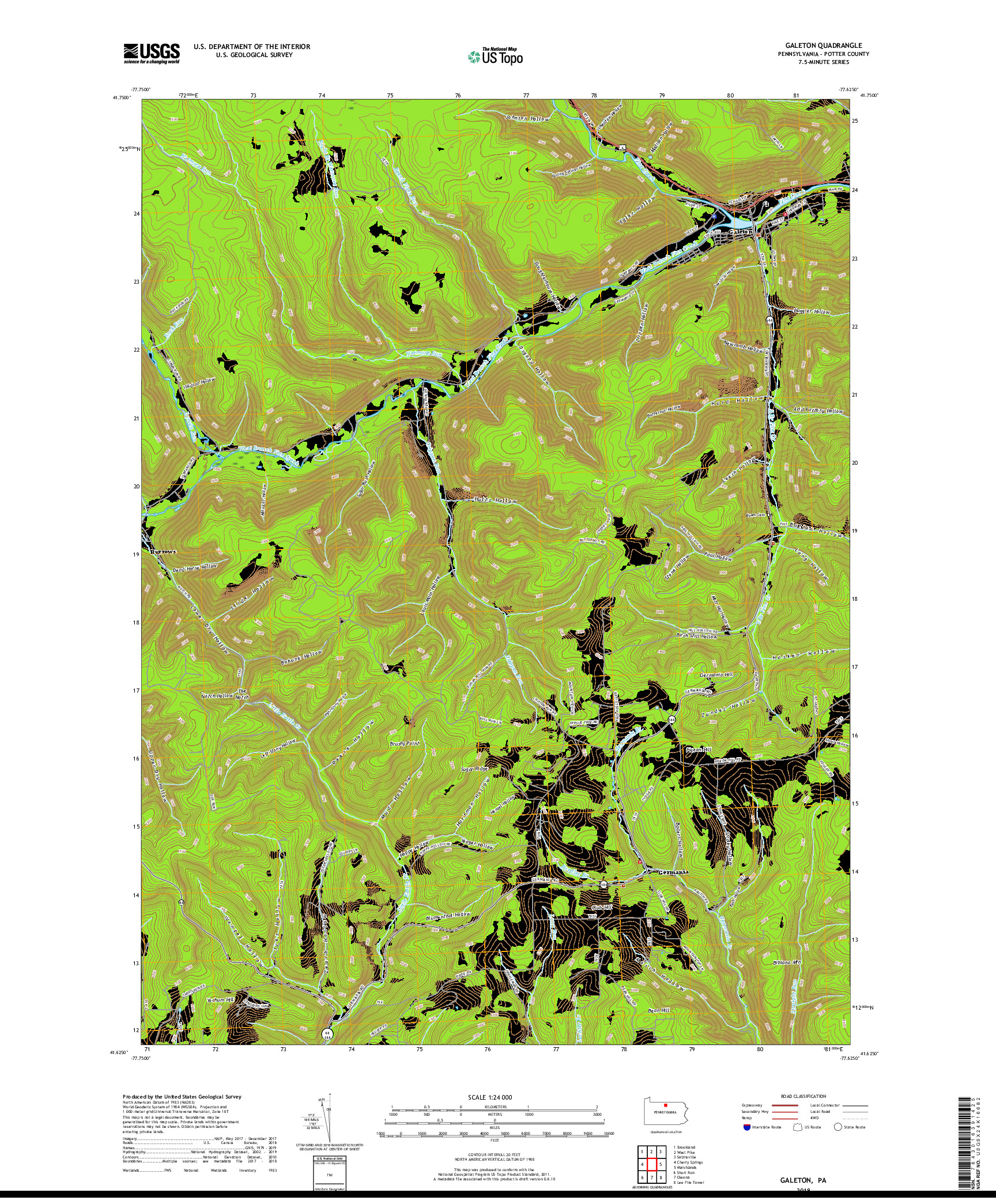 USGS US TOPO 7.5-MINUTE MAP FOR GALETON, PA 2019